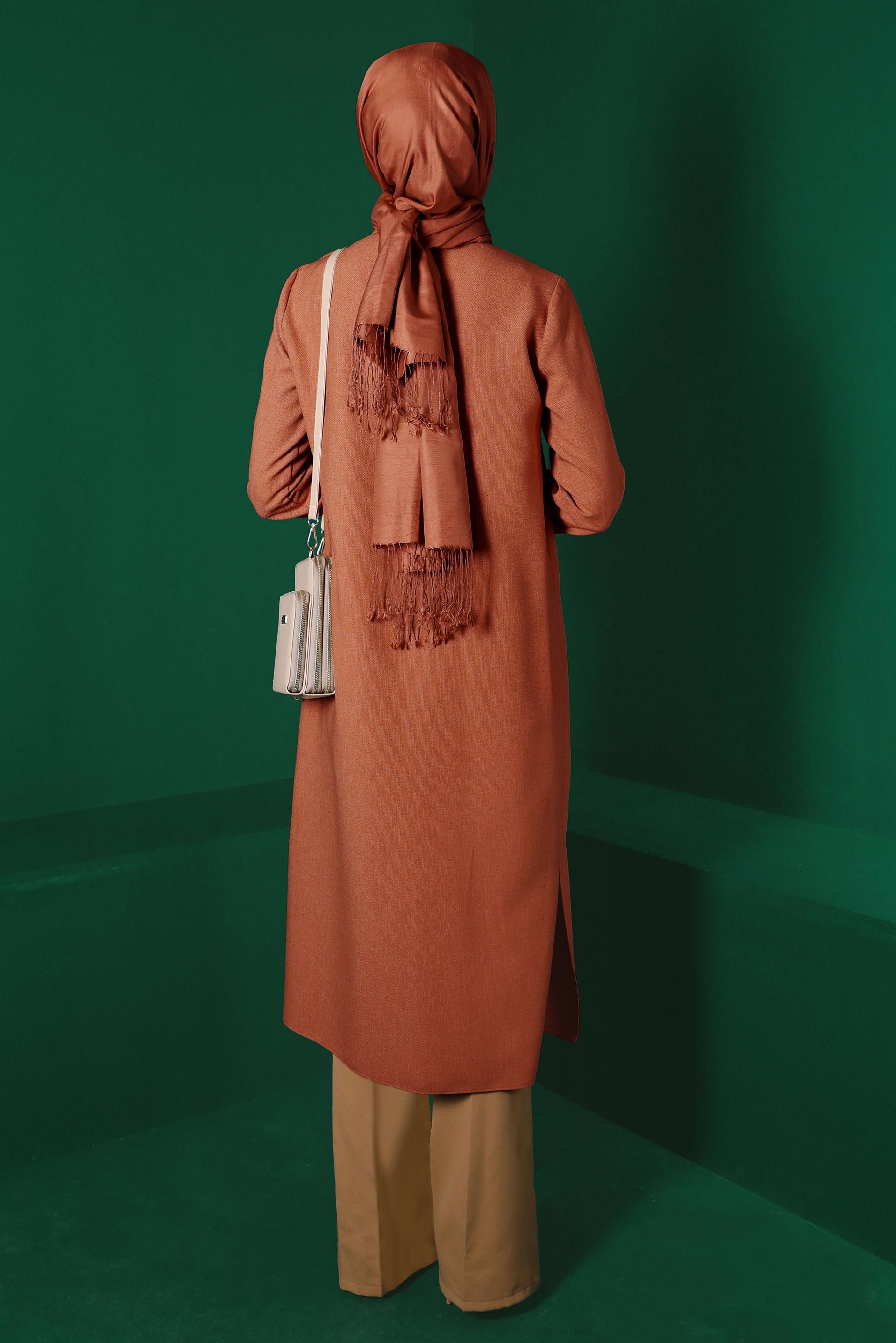 Tesettür giyim TURUNCU DÜĞMELİ CEPLİ TUNİK 43265 