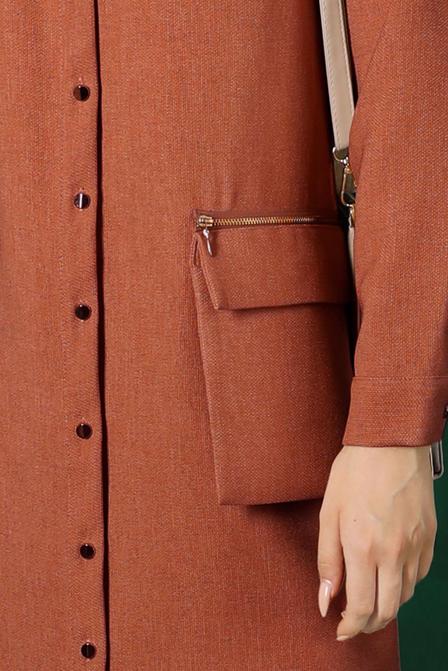 Tesettür giyim TURUNCU DÜĞMELİ CEPLİ TUNİK 43265 