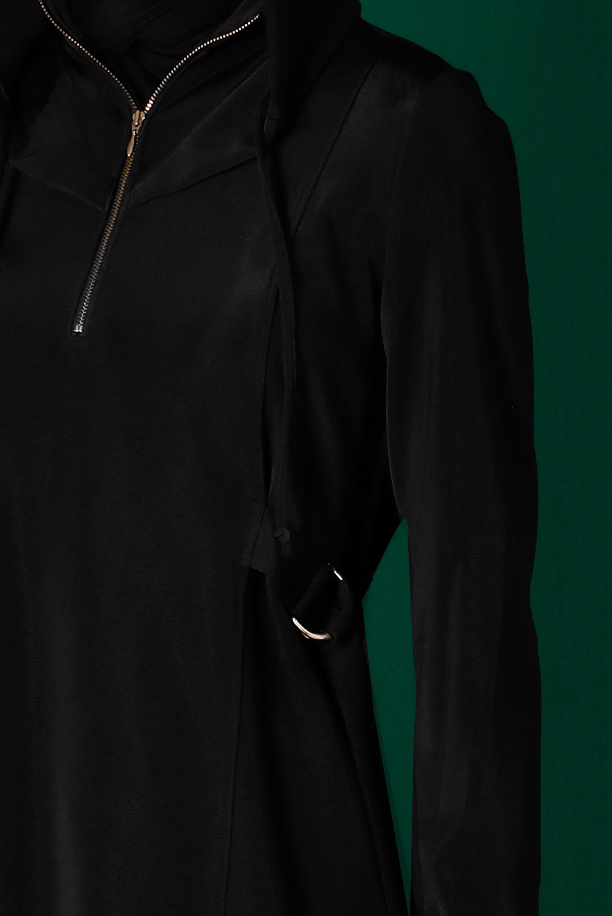 Tesettür giyim SİYAH FERMUARLI KAPÜŞONLU TUNİK 43267