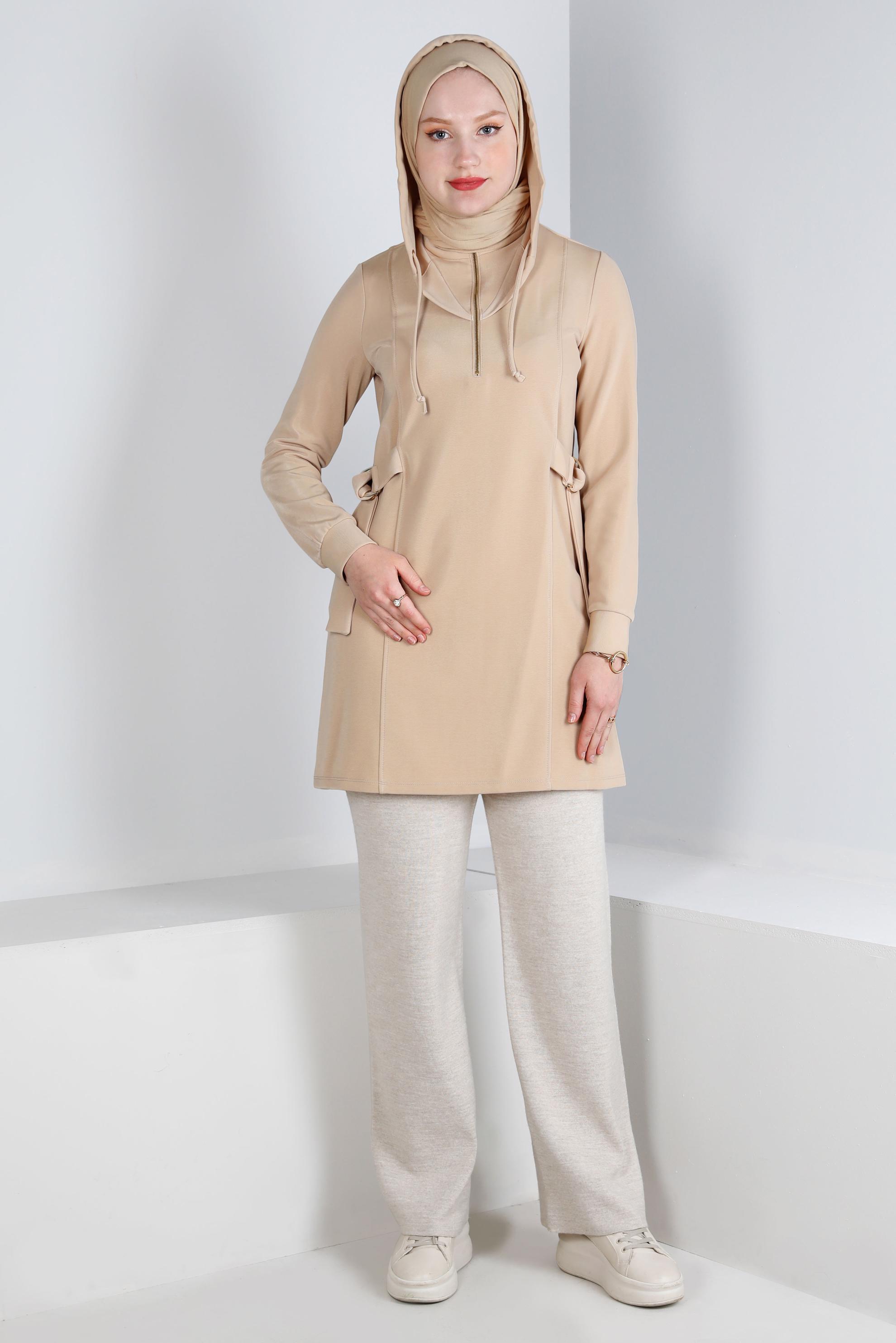 Vêtements hijab BLANC TUNIQUE ZIPPÉE À CAPUCHE 43267