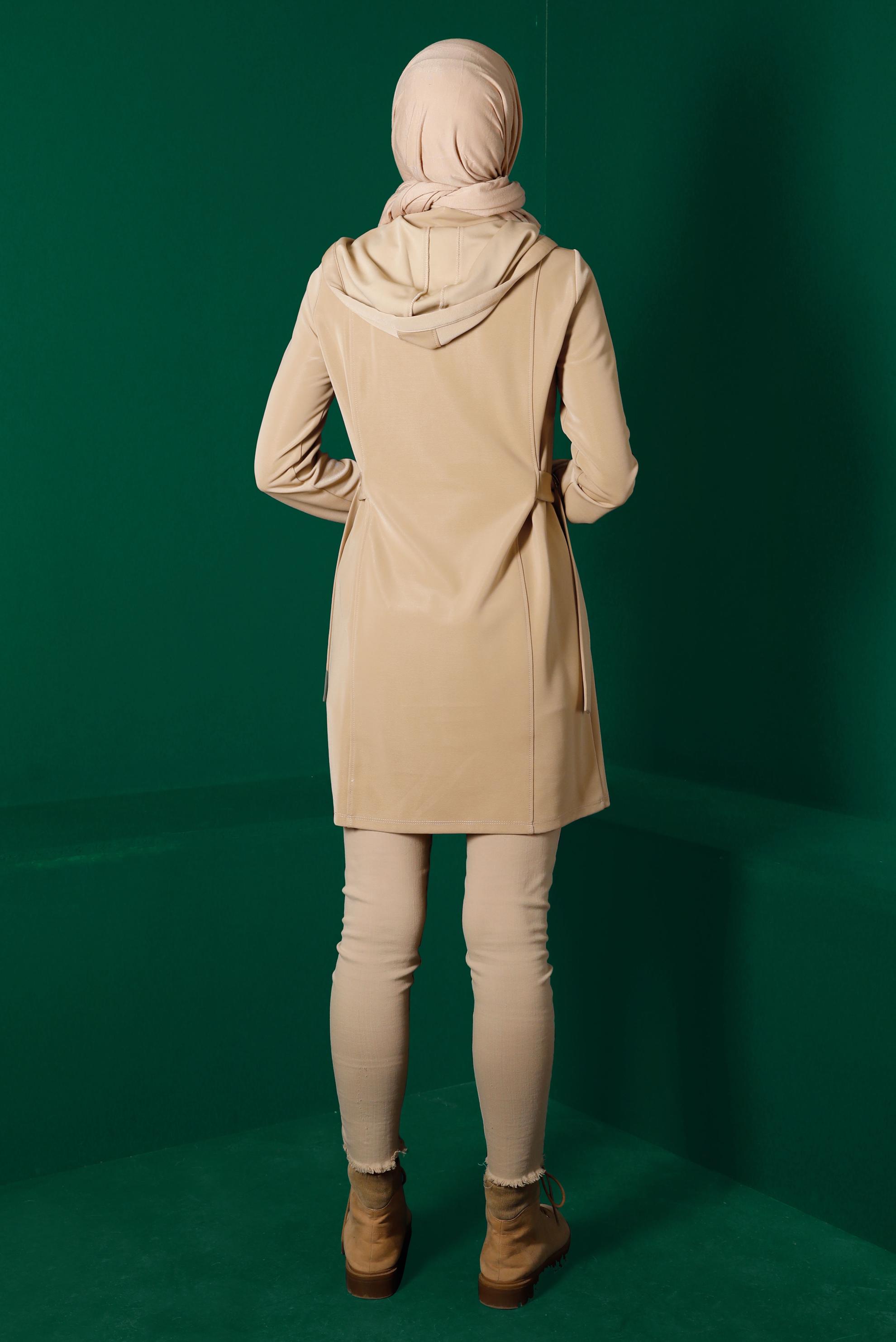 Tesettür giyim KAHVE FERMUARLI KAPÜŞONLU TUNİK 43267