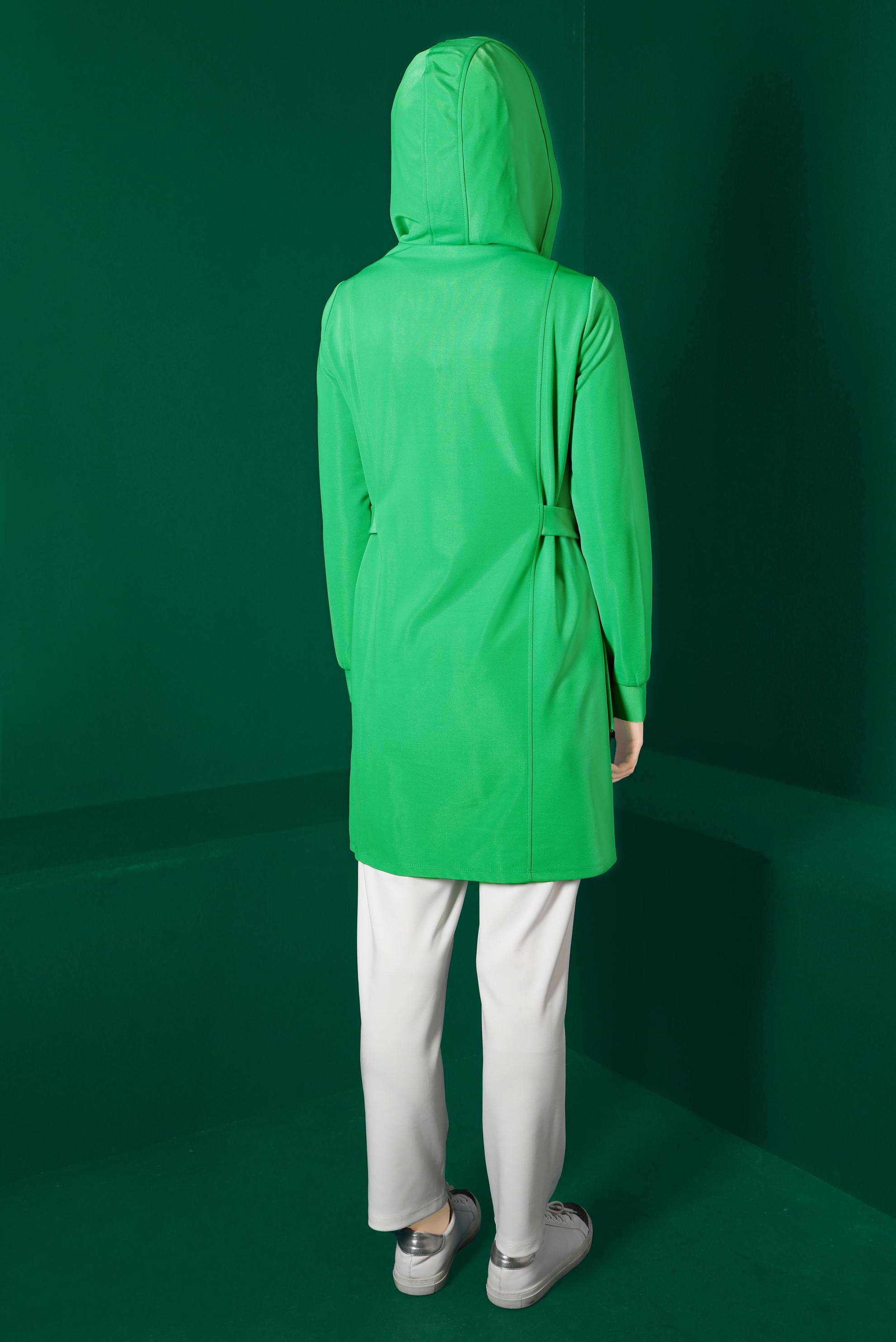 Tesettür giyim YEŞİL FERMUARLI KAPÜŞONLU TUNİK 43267