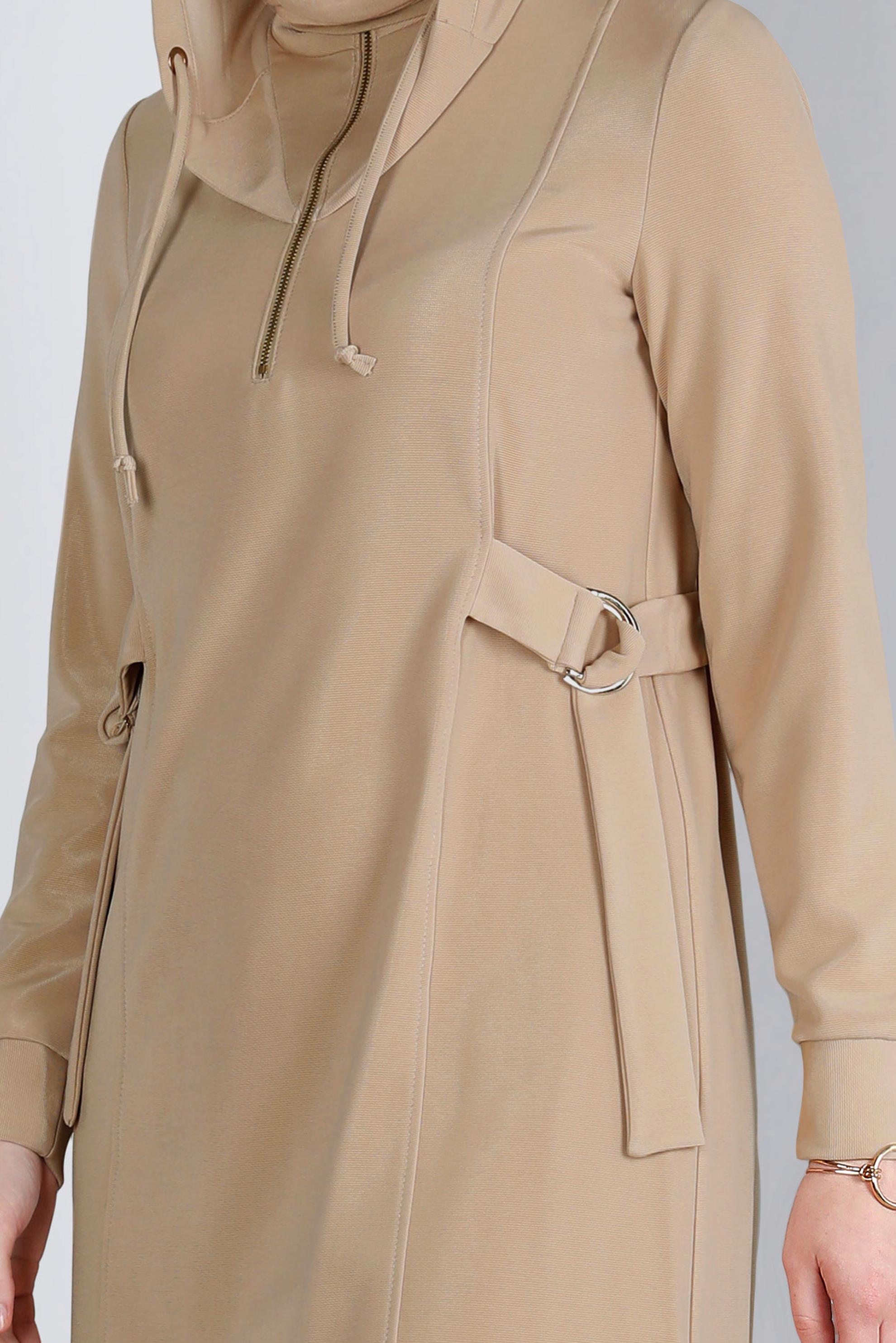 Tesettür giyim KUM FERMUARLI KAPÜŞONLU TUNİK 43267