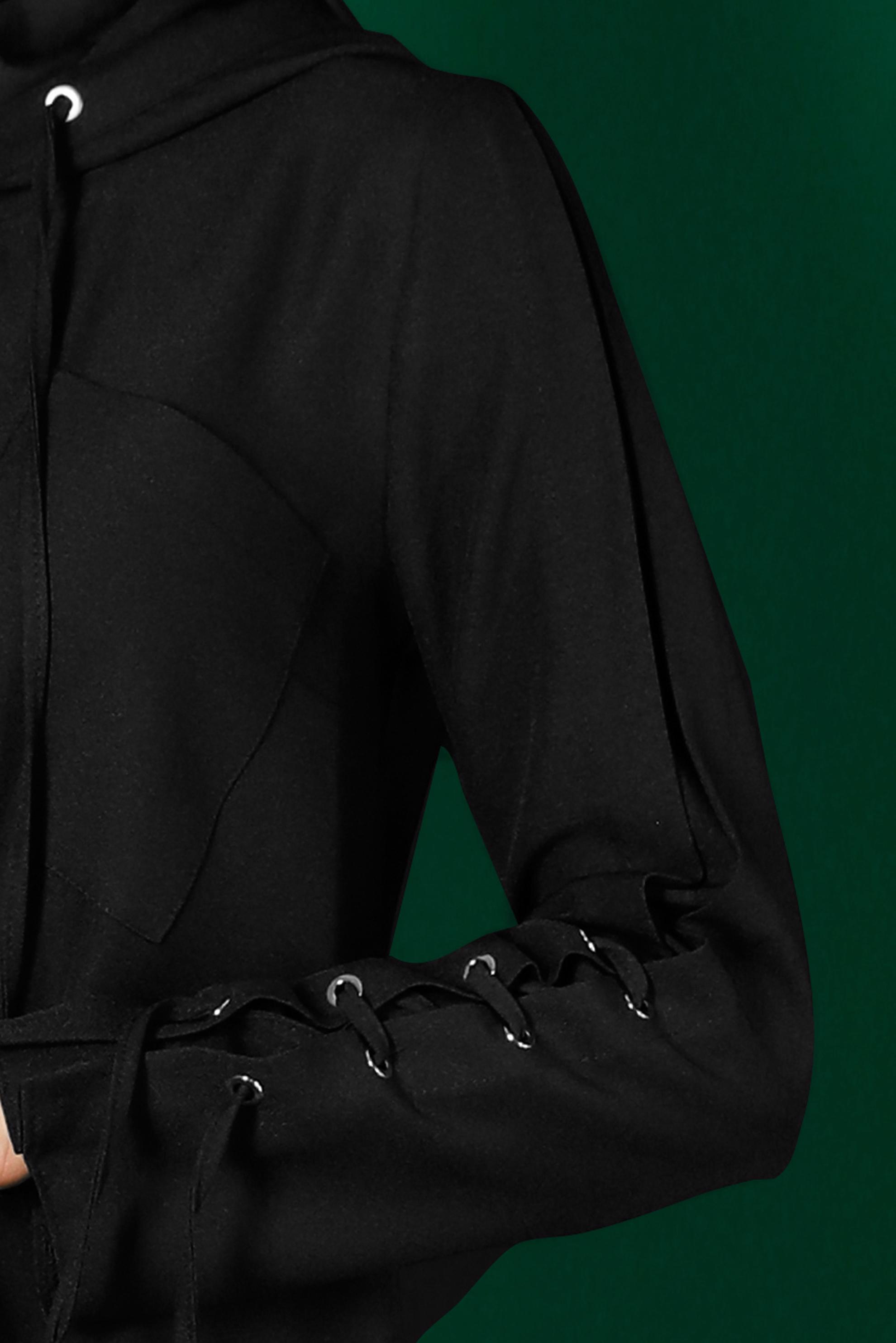 Tesettür giyim SİYAH KUŞGÖZÜ DETAYLI KAPÜŞONLU TUNİK 43269