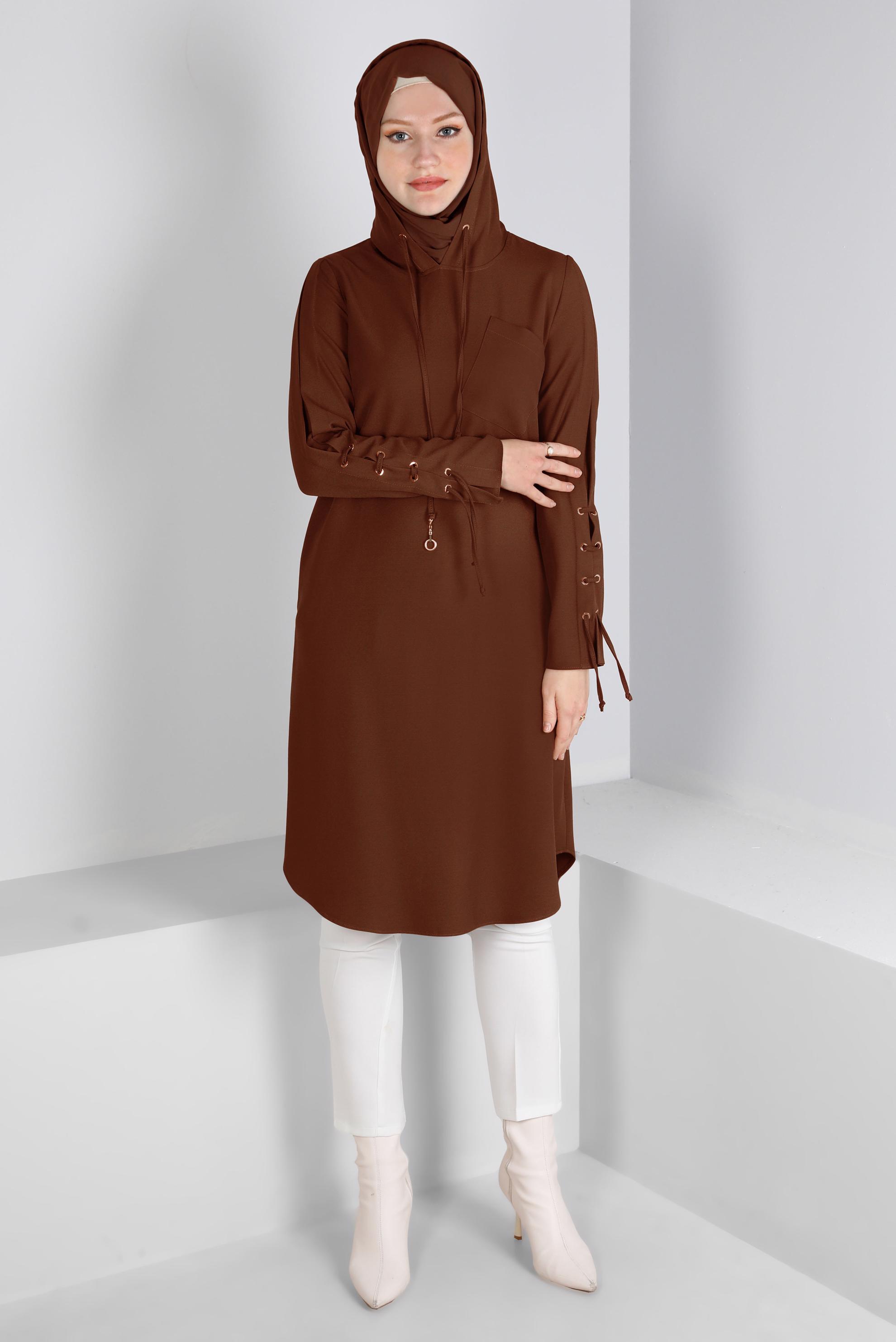 Vêtements hijab CUIVRE / BRONZE TUNIQUE À CAPUCHE DÉTAIL ŒILLET 43269