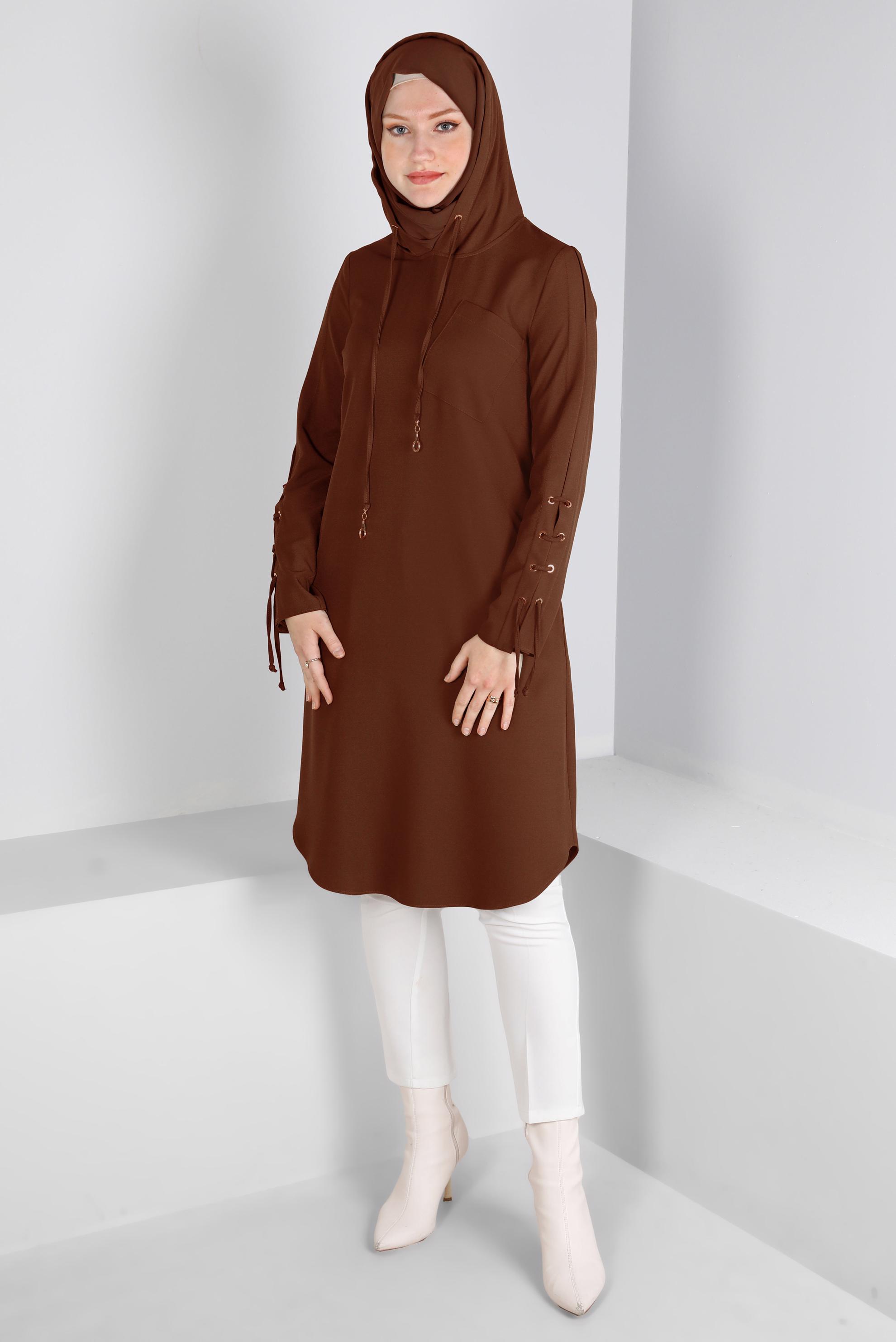 Vêtements hijab CUIVRE / BRONZE TUNIQUE À CAPUCHE DÉTAIL ŒILLET 43269