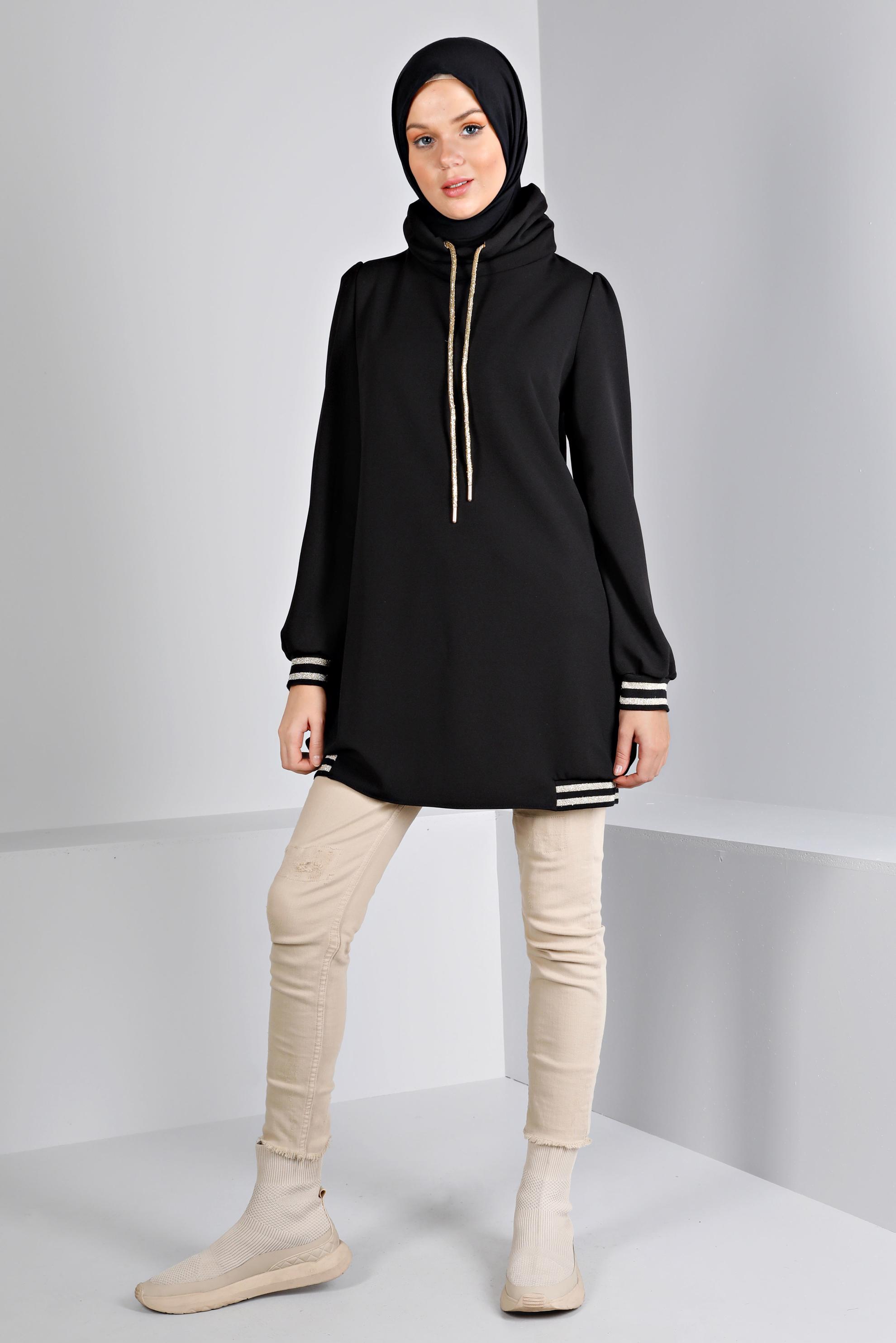 Tesettür giyim SİYAH RİBANALI TUNİK 43270 