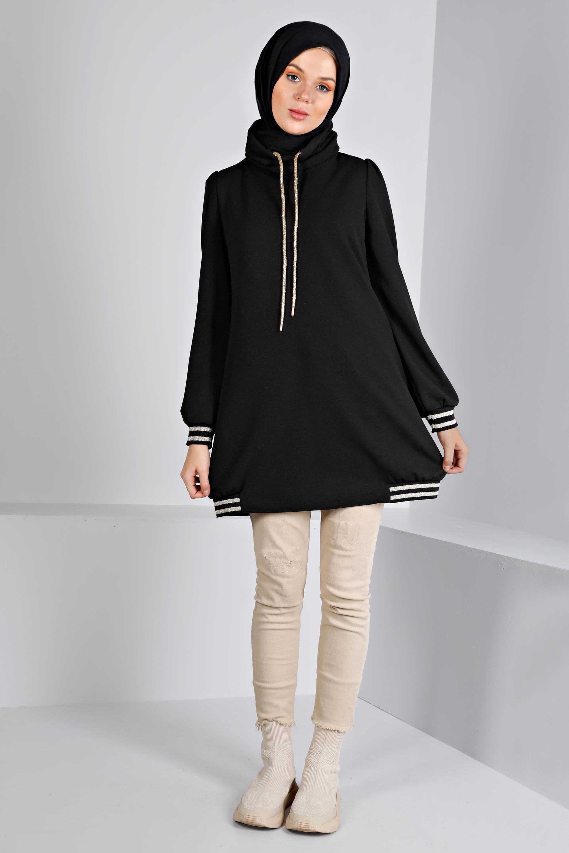 Tesettür giyim SİYAH RİBANALI TUNİK 43270 