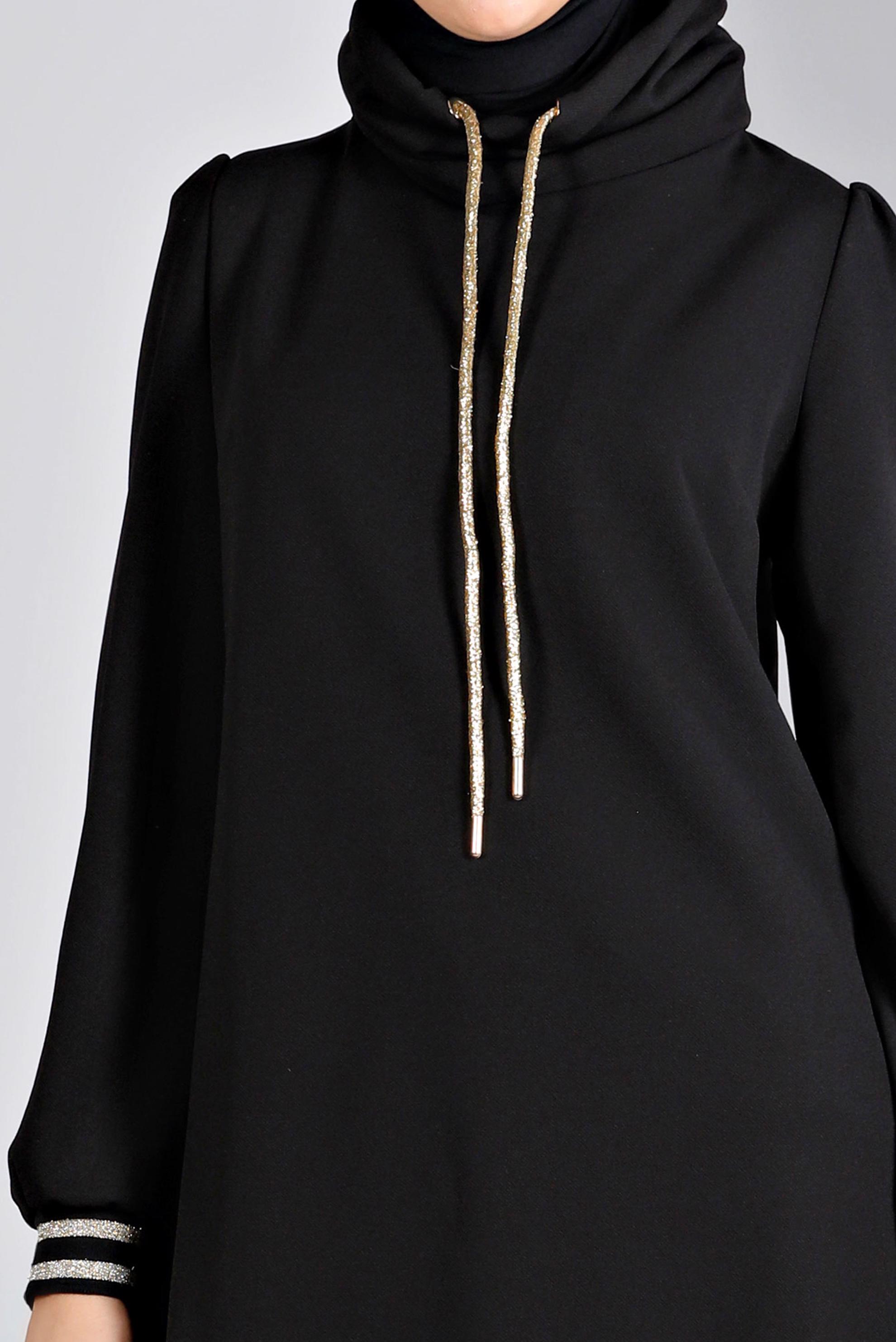 Tesettür giyim SİYAH RİBANALI TUNİK 43270 