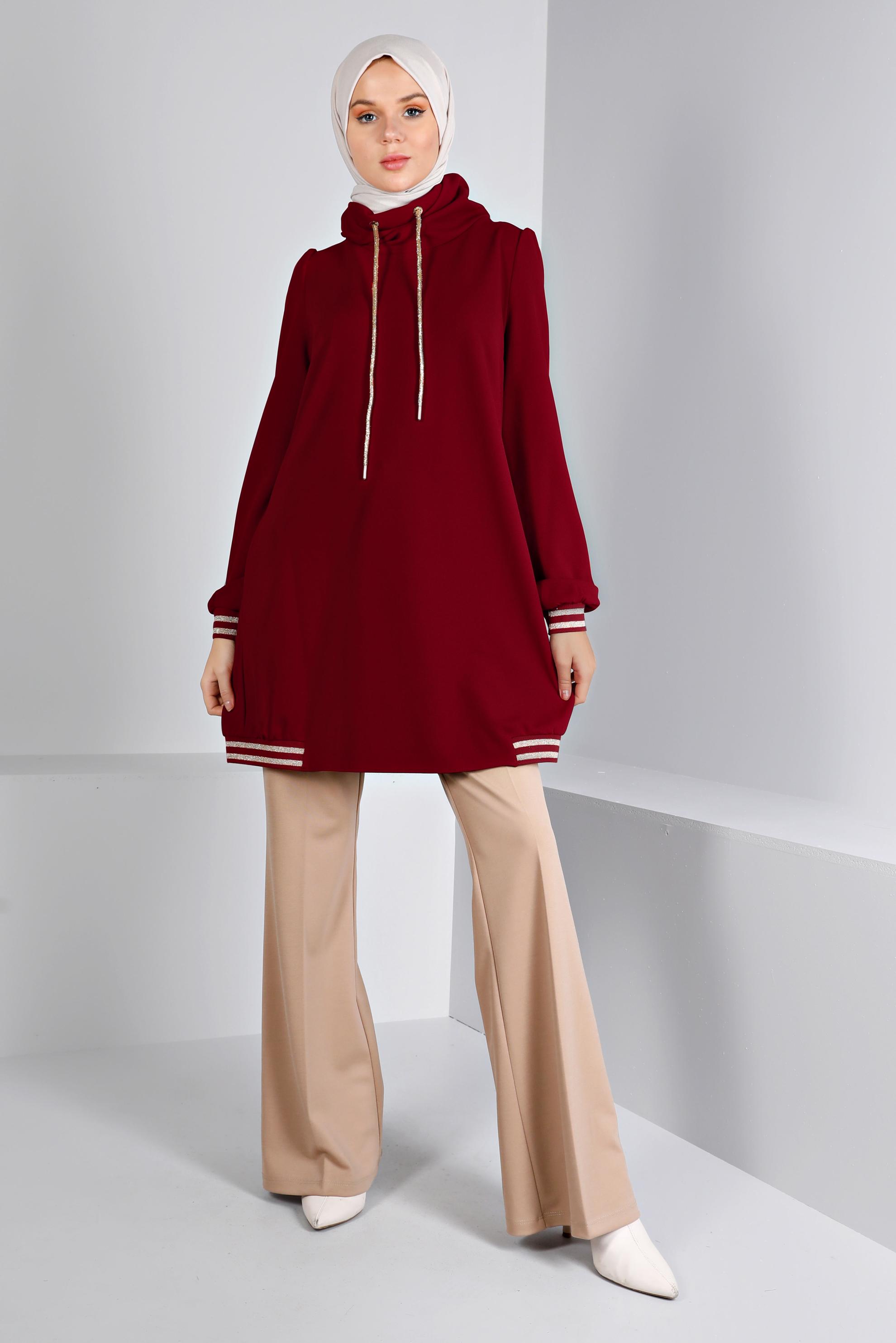 Tesettür giyim KIRMIZI RİBANALI TUNİK 43270 