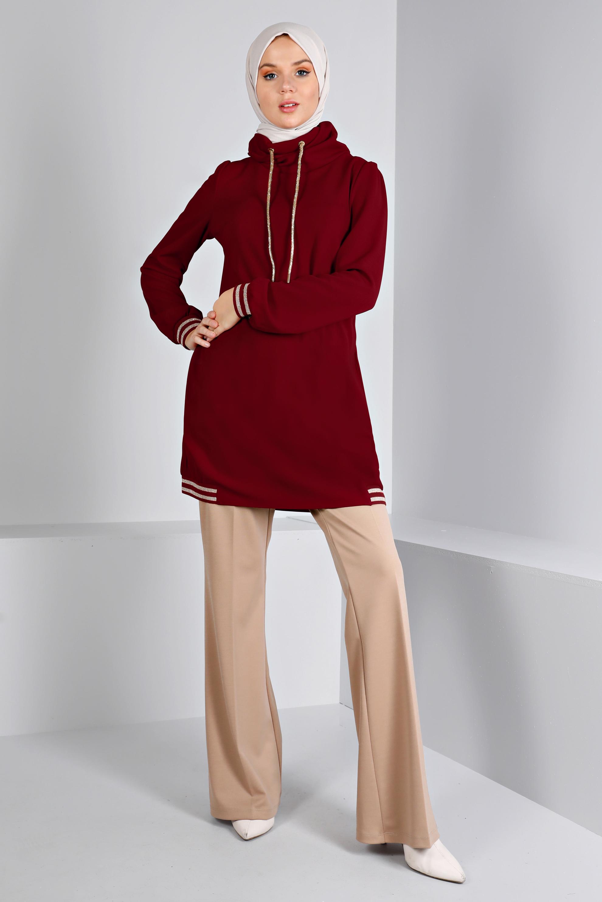 Tesettür giyim KIRMIZI RİBANALI TUNİK 43270 