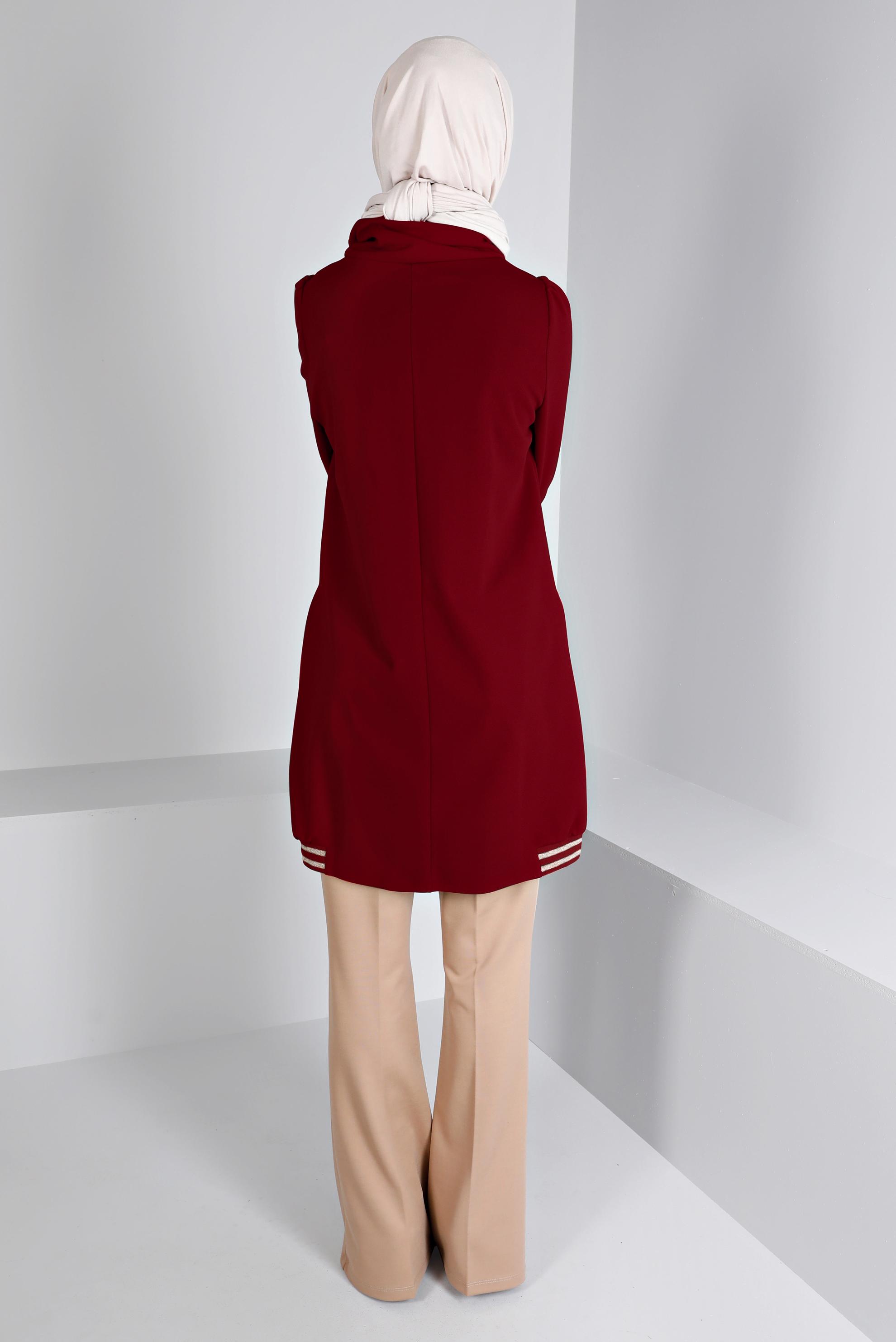 Tesettür giyim KIRMIZI RİBANALI TUNİK 43270 