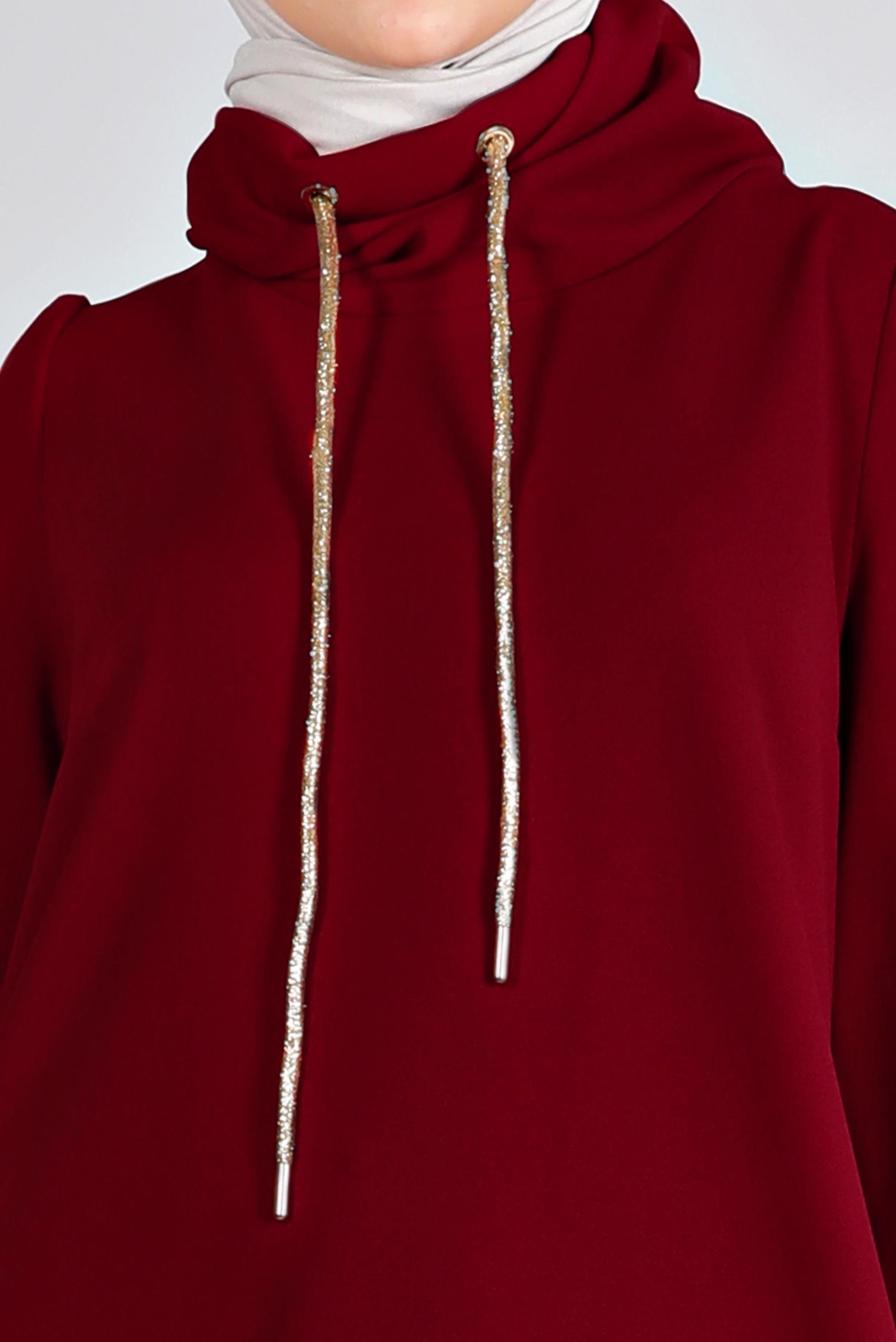 Tesettür giyim KIRMIZI RİBANALI TUNİK 43270 