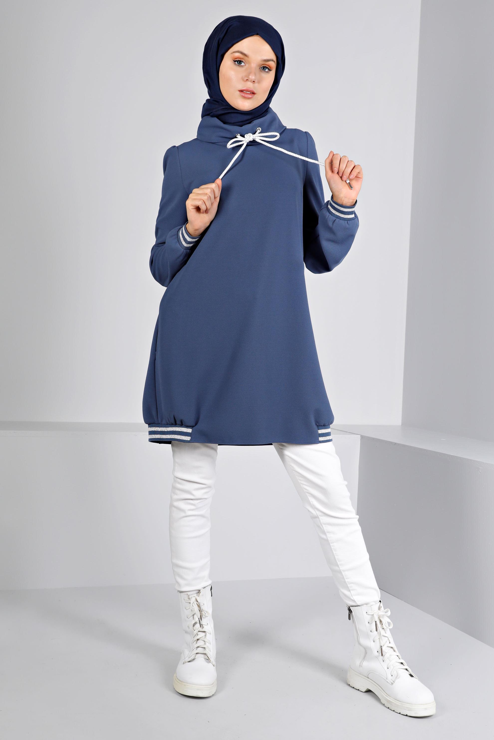 Tesettür giyim LACİVERT RİBANALI TUNİK 43270 