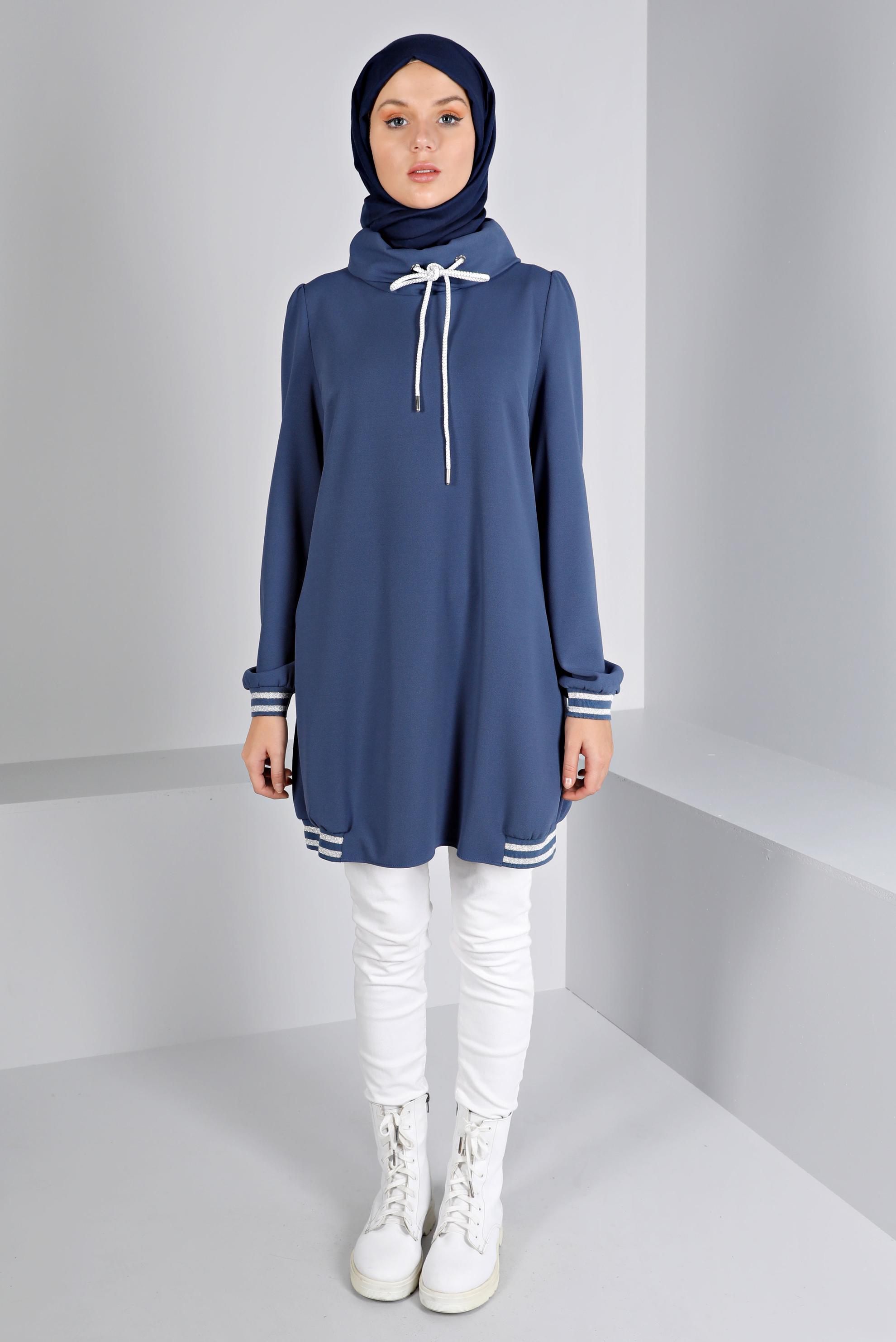 Tesettür giyim LACİVERT RİBANALI TUNİK 43270 