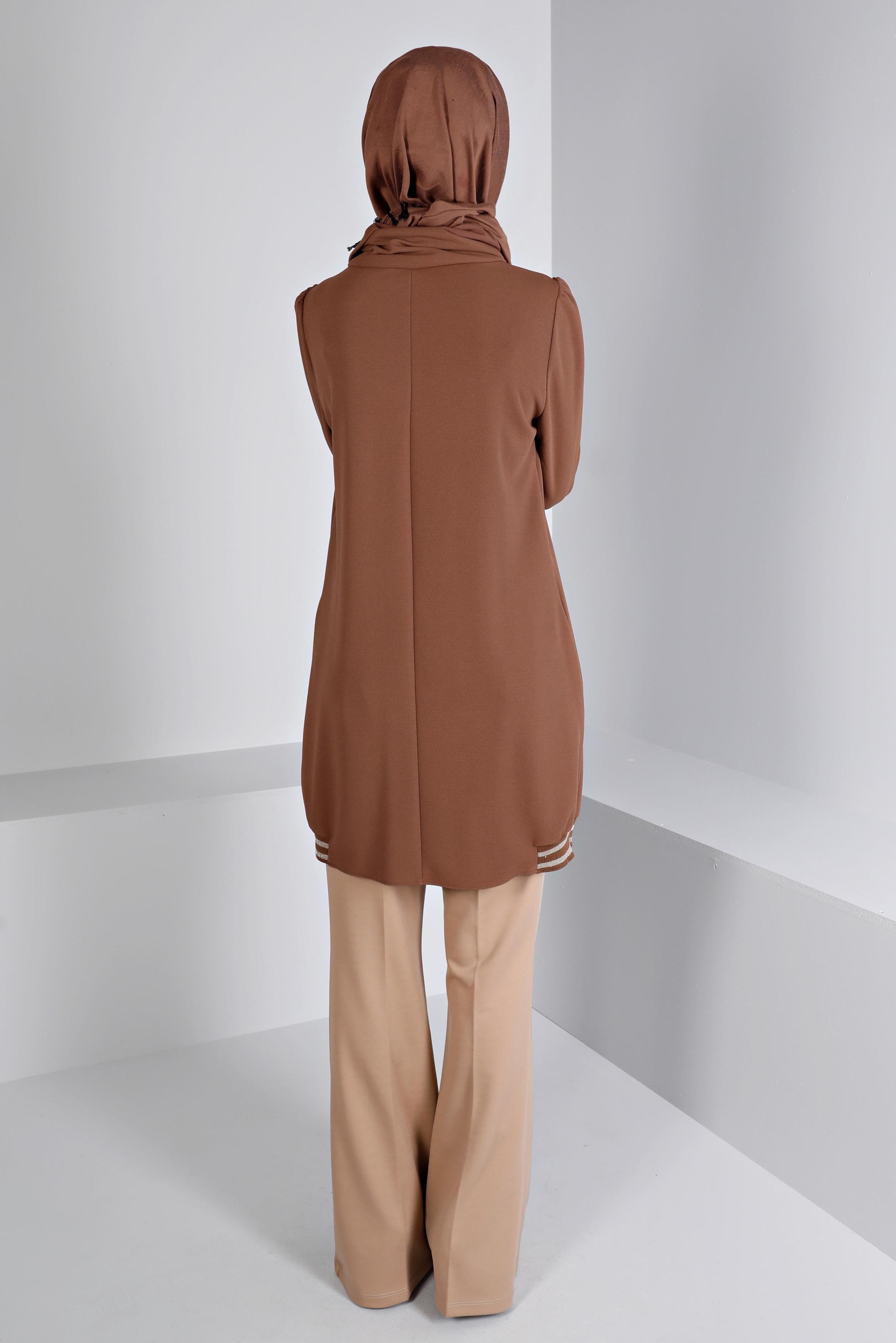 Tesettür giyim KAHVE RİBANALI TUNİK 43270 