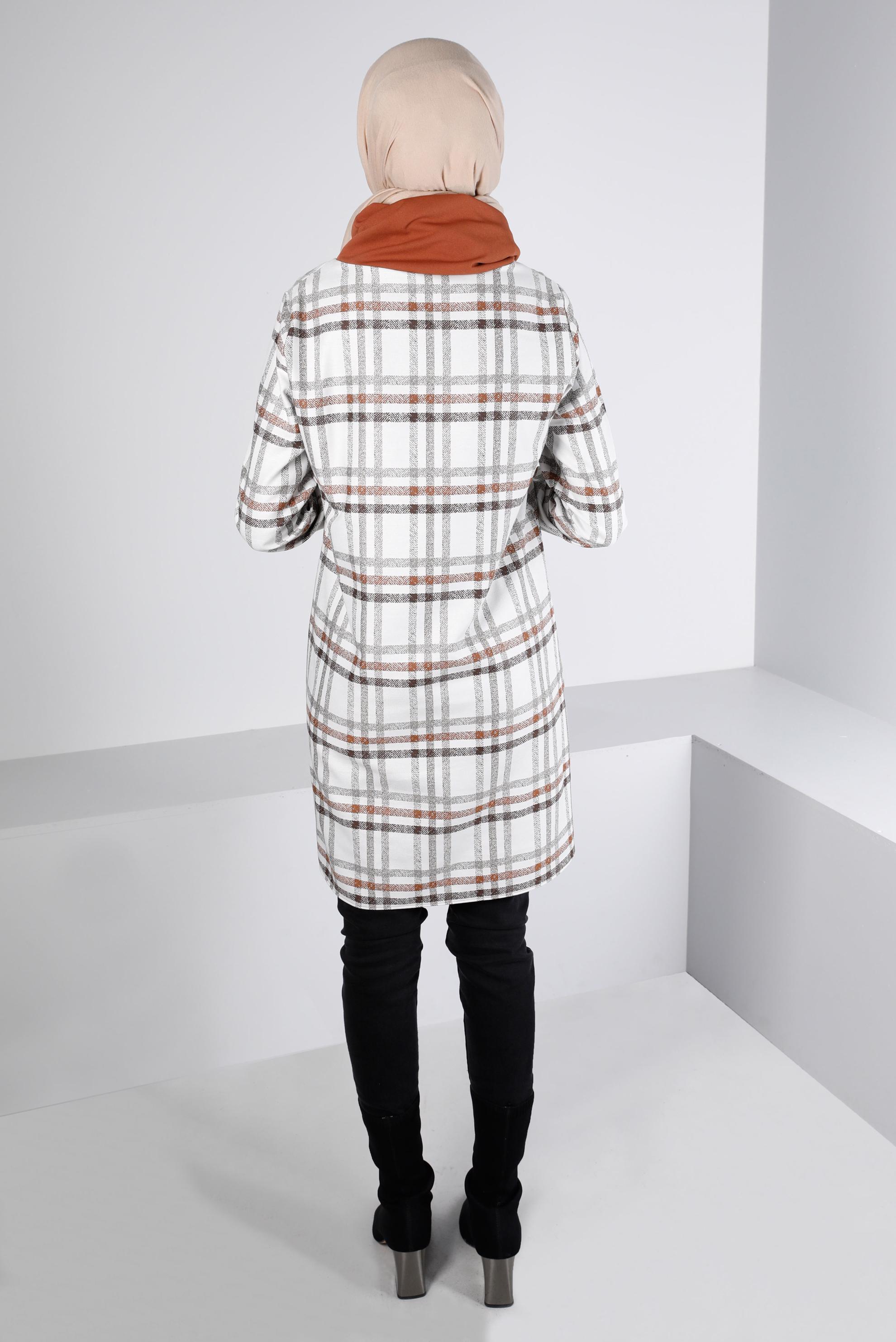 Tesettür giyim VİZON BAĞCIK DETAYLI EKOSE DESEN TUNİK 43271 