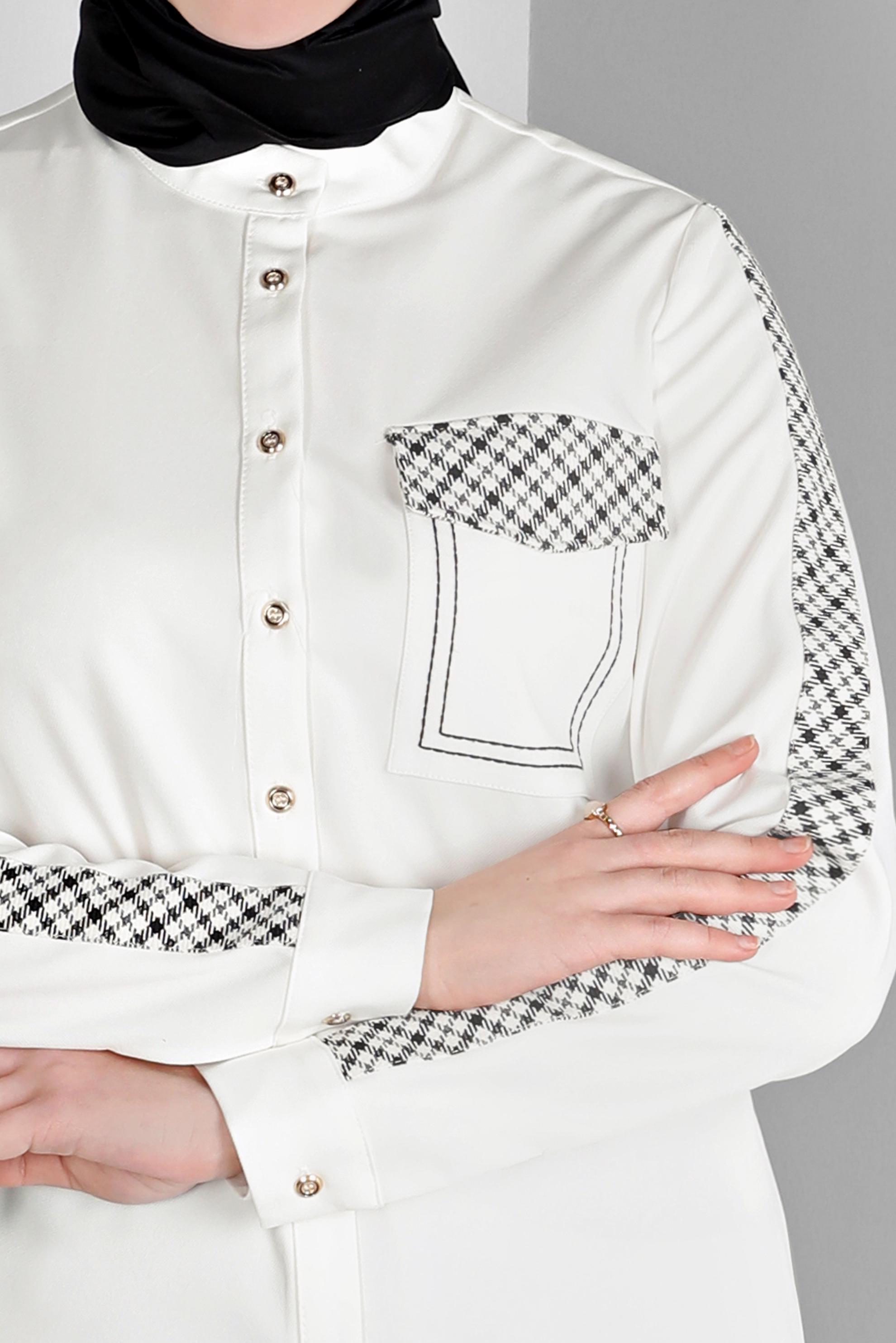 Vêtements hijab BLANC TUNIQUE DÉTAIL MOTIF À CARREAUX AVEC TAILLE FUMÉE 43273