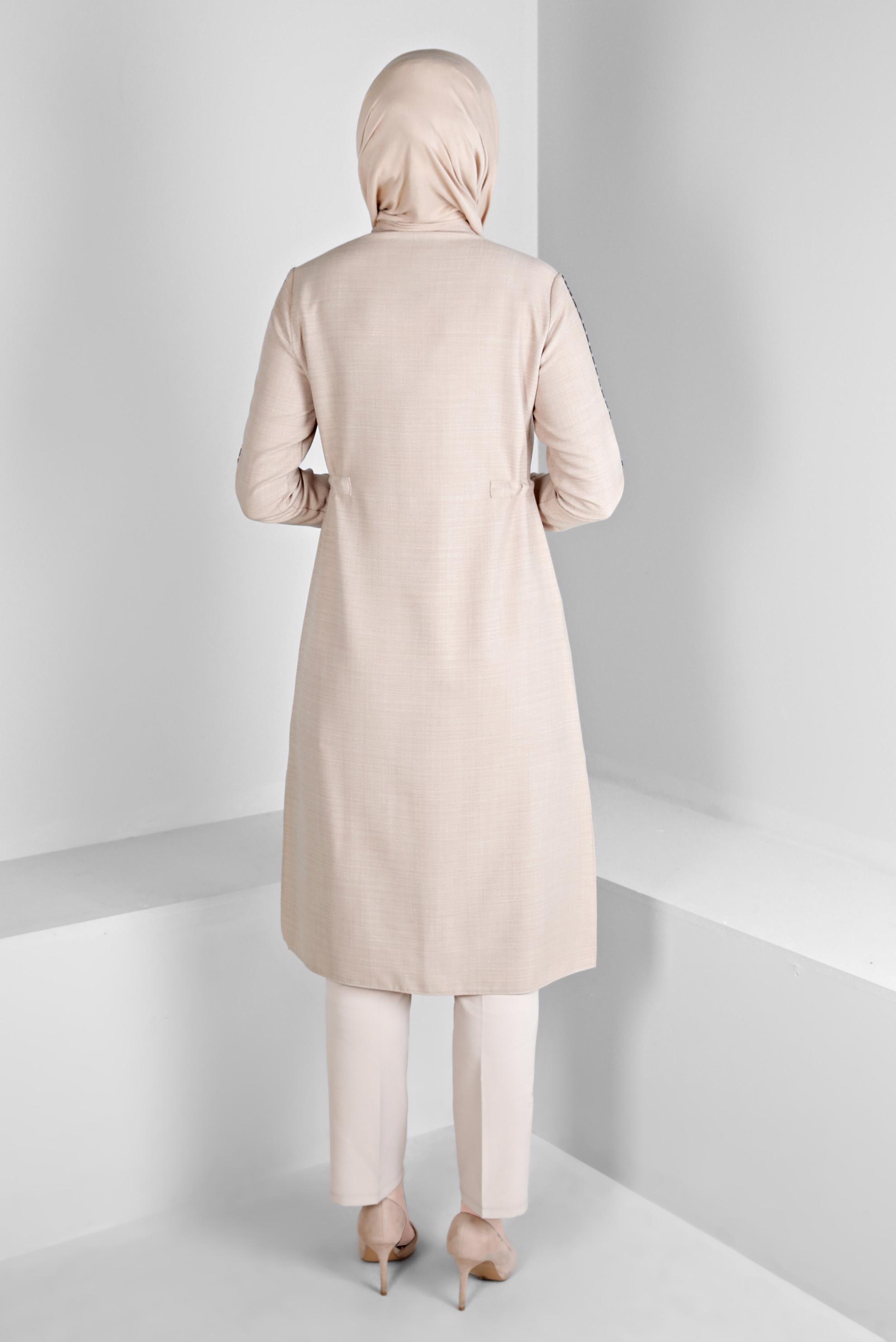 Vêtements hijab BEIGE TUNIQUE DÉTAIL MOTIF À CARREAUX AVEC TAILLE FUMÉE 43273