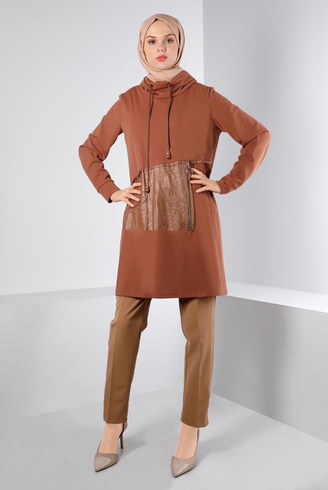 Hijab clothing  TUNIC WITH LEATHER POCKET 43274 - ALVİNA