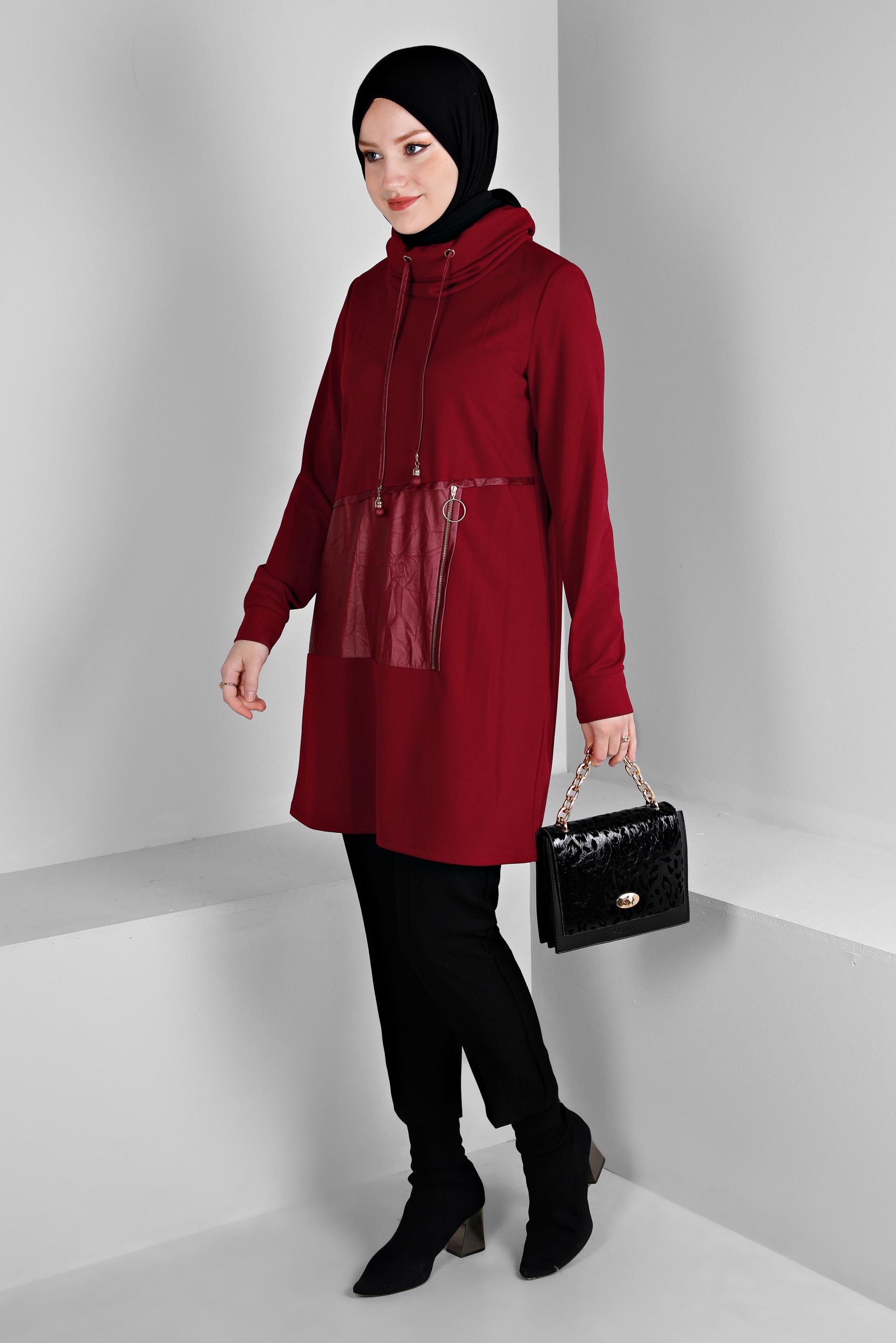Vêtements hijab ROUGE TUNIQUE AVEC POCHE EN CUIR 43274