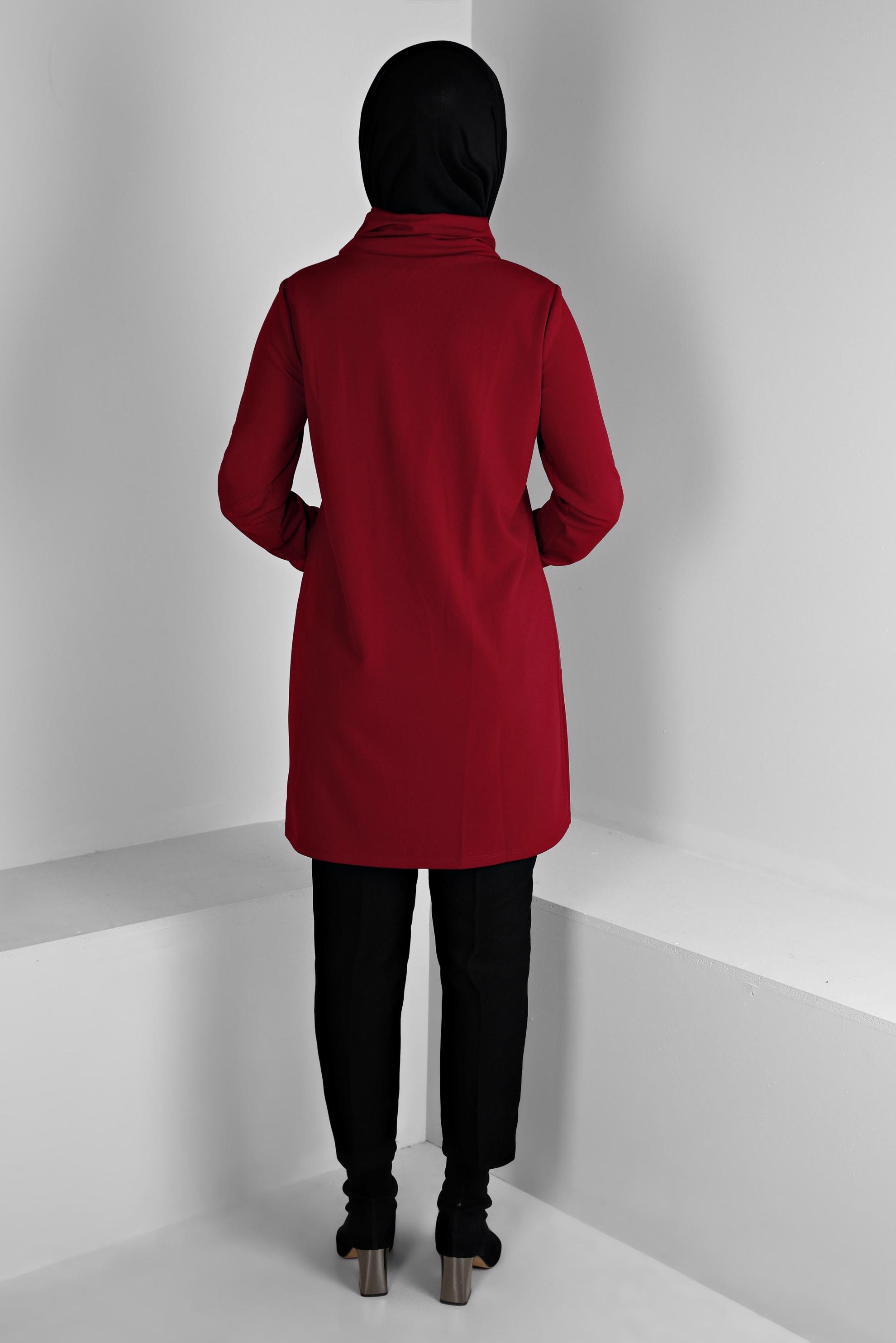 Vêtements hijab ROUGE TUNIQUE AVEC POCHE EN CUIR 43274