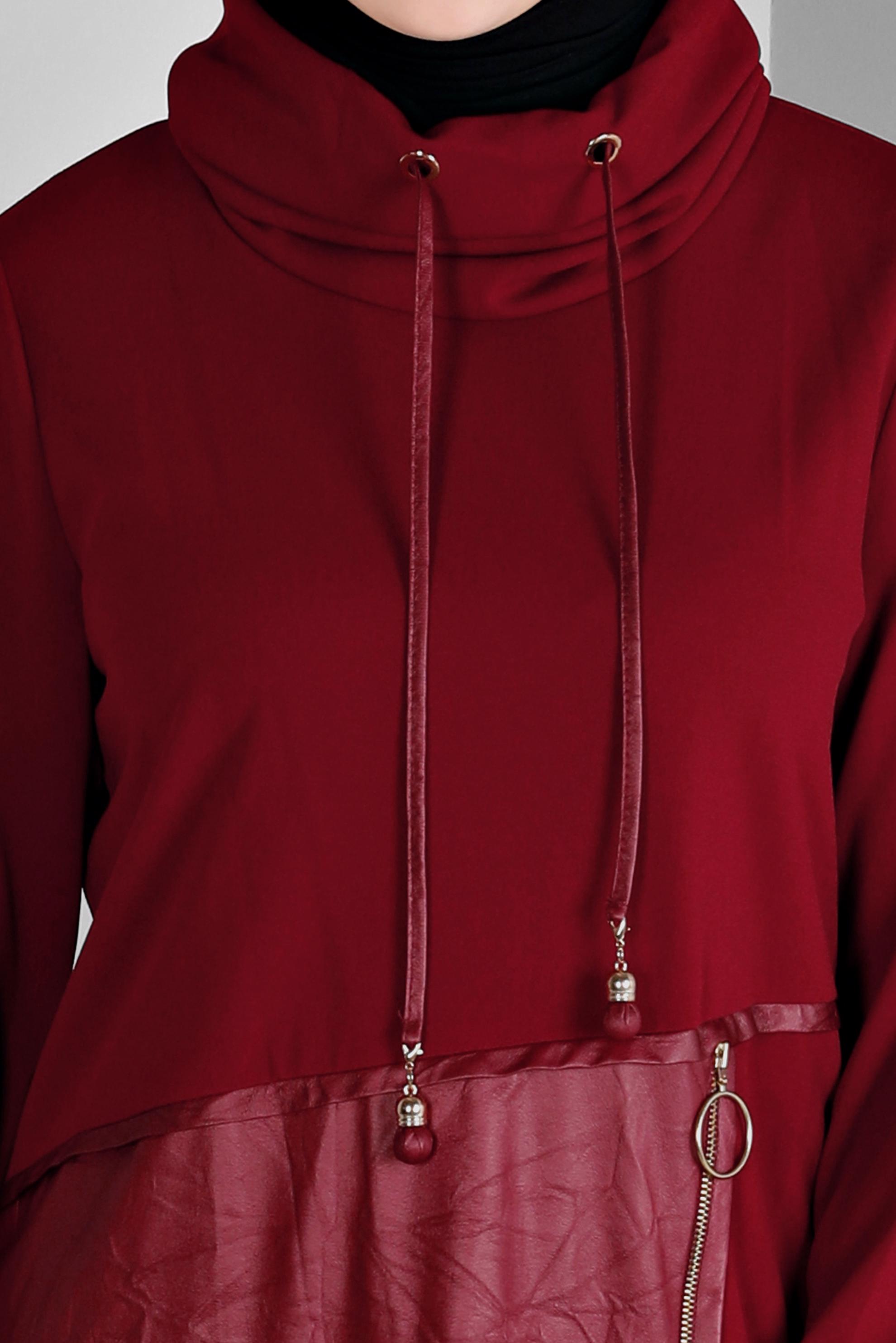 Vêtements hijab ROUGE TUNIQUE AVEC POCHE EN CUIR 43274