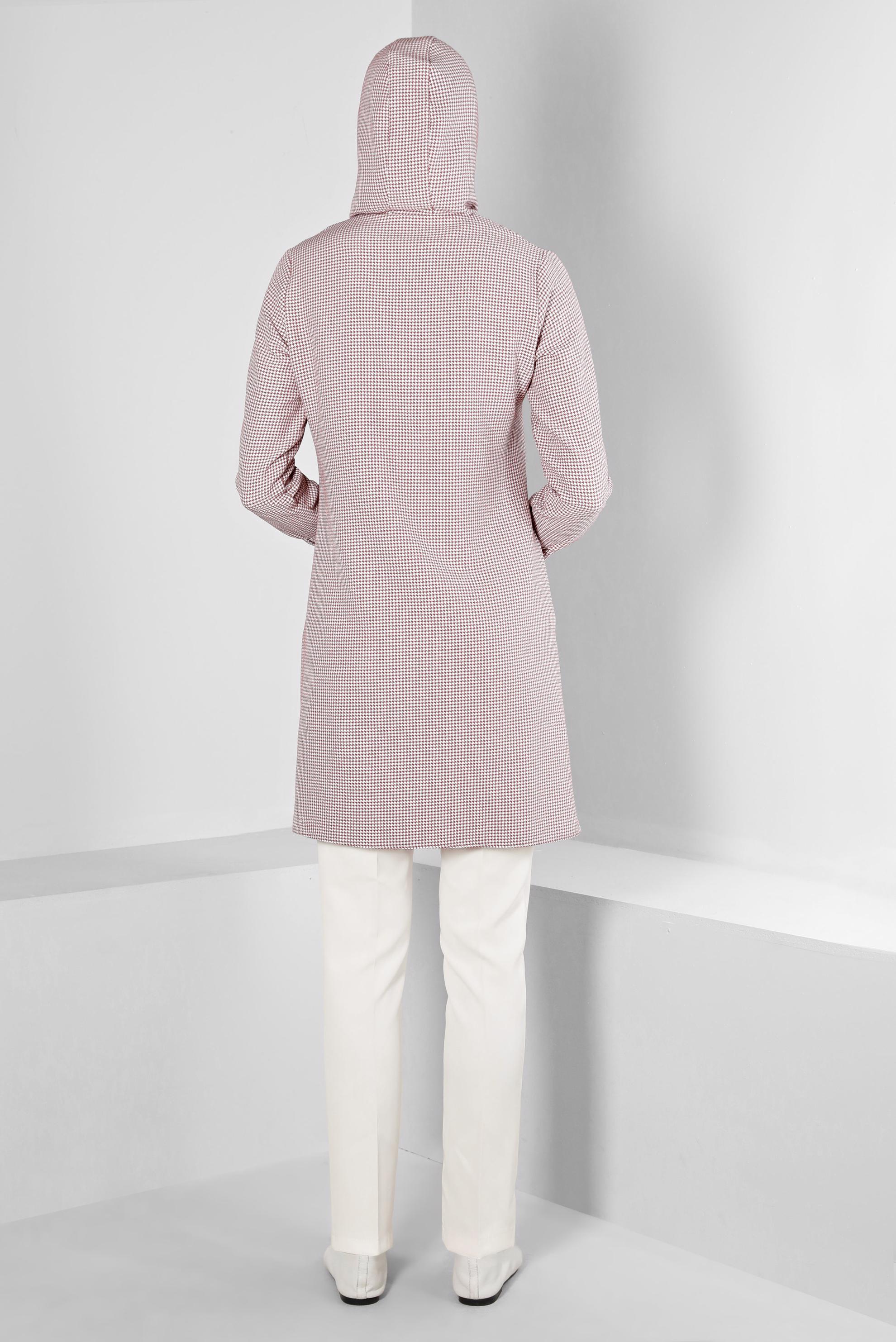 Tesettür giyim PUDRA KAPÜŞONLU KAZAYAĞI DESENLİ TUNİK 43277