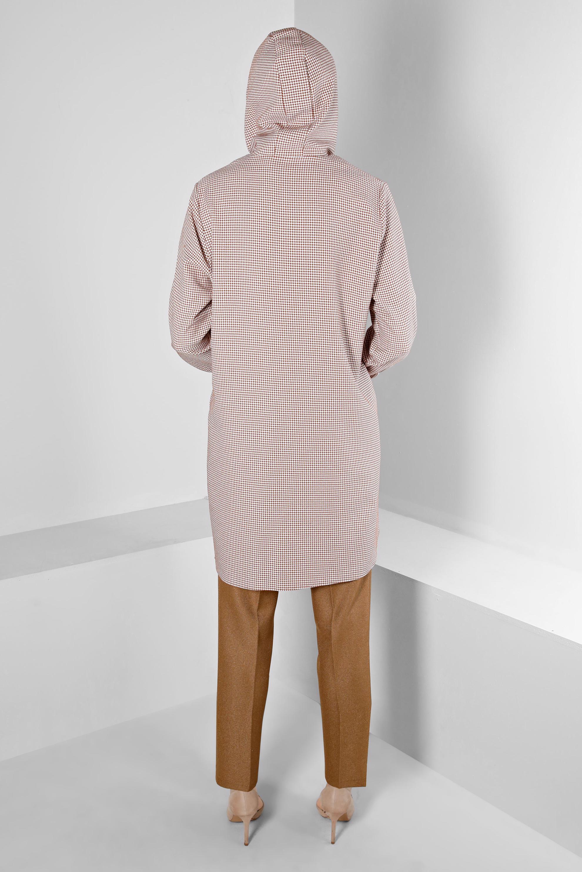 Tesettür giyim TABA KAPÜŞONLU KAZAYAĞI DESENLİ TUNİK 43277