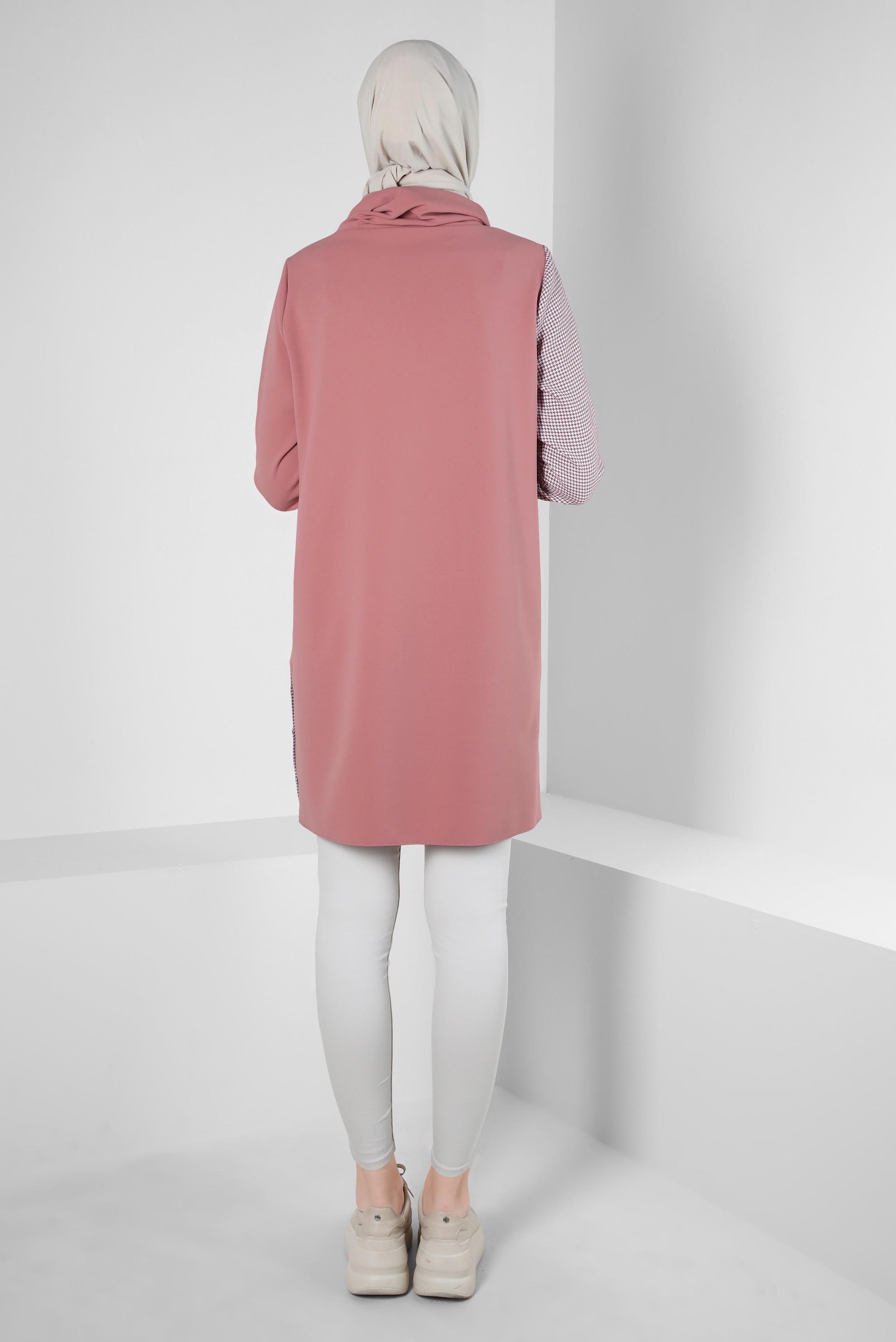 Tesettür giyim PUDRA KAZAYAĞI DETAYLI YANLARI DÜĞMELİ TUNİK 43280