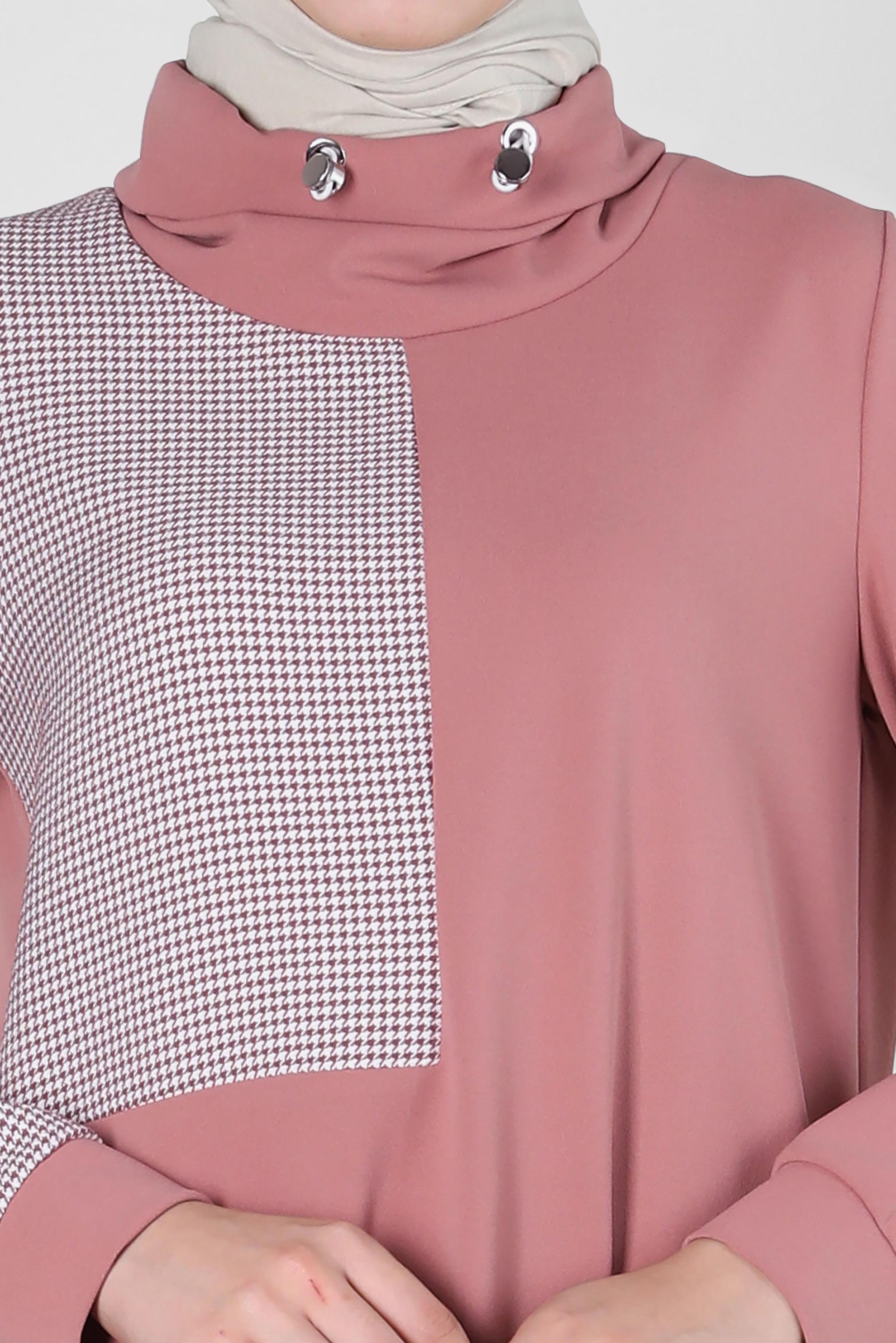 Tesettür giyim PUDRA KAZAYAĞI DETAYLI YANLARI DÜĞMELİ TUNİK 43280