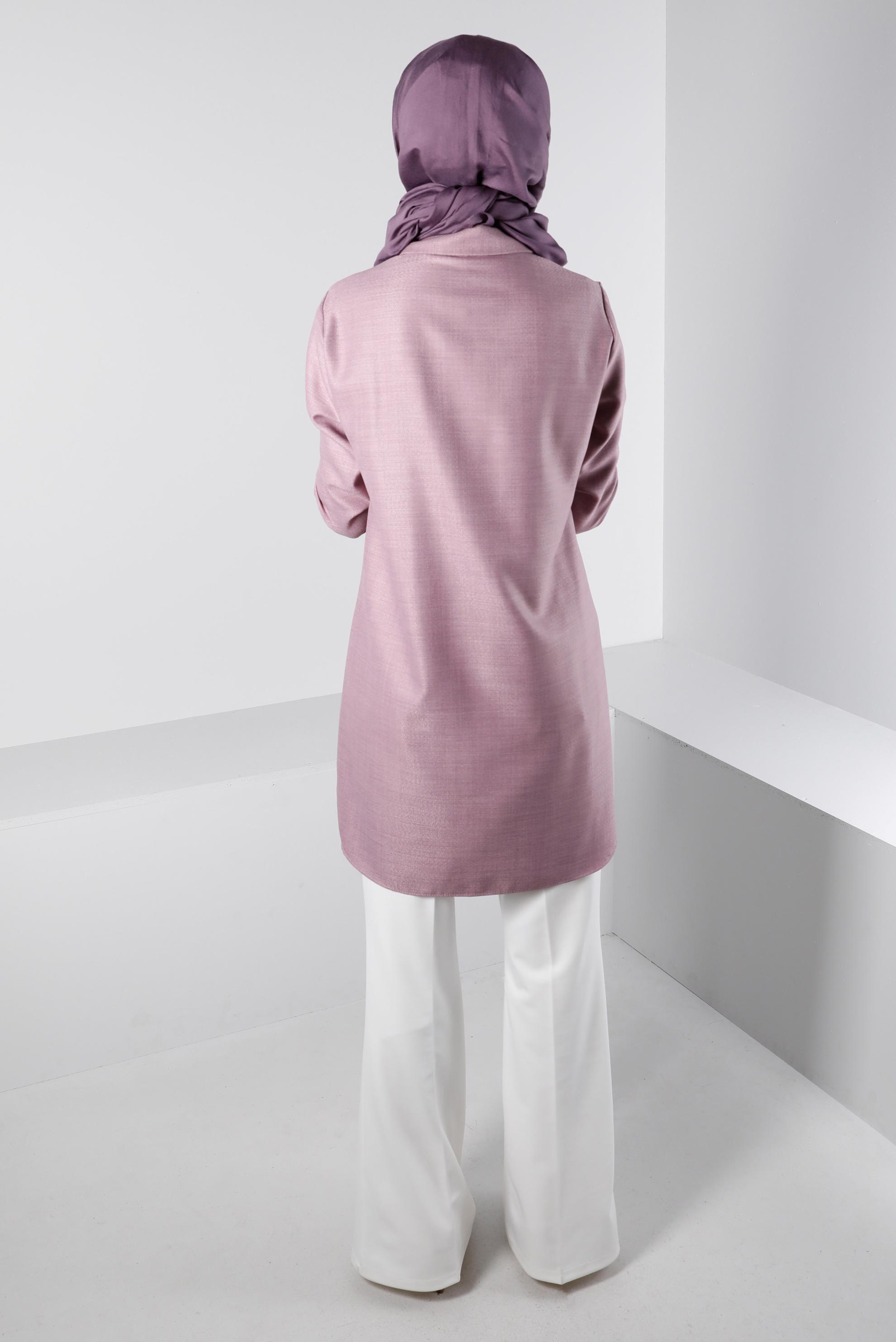 Tesettür giyim MOR FERMUAR DETAYLI CEPLİ TUNİK 43281