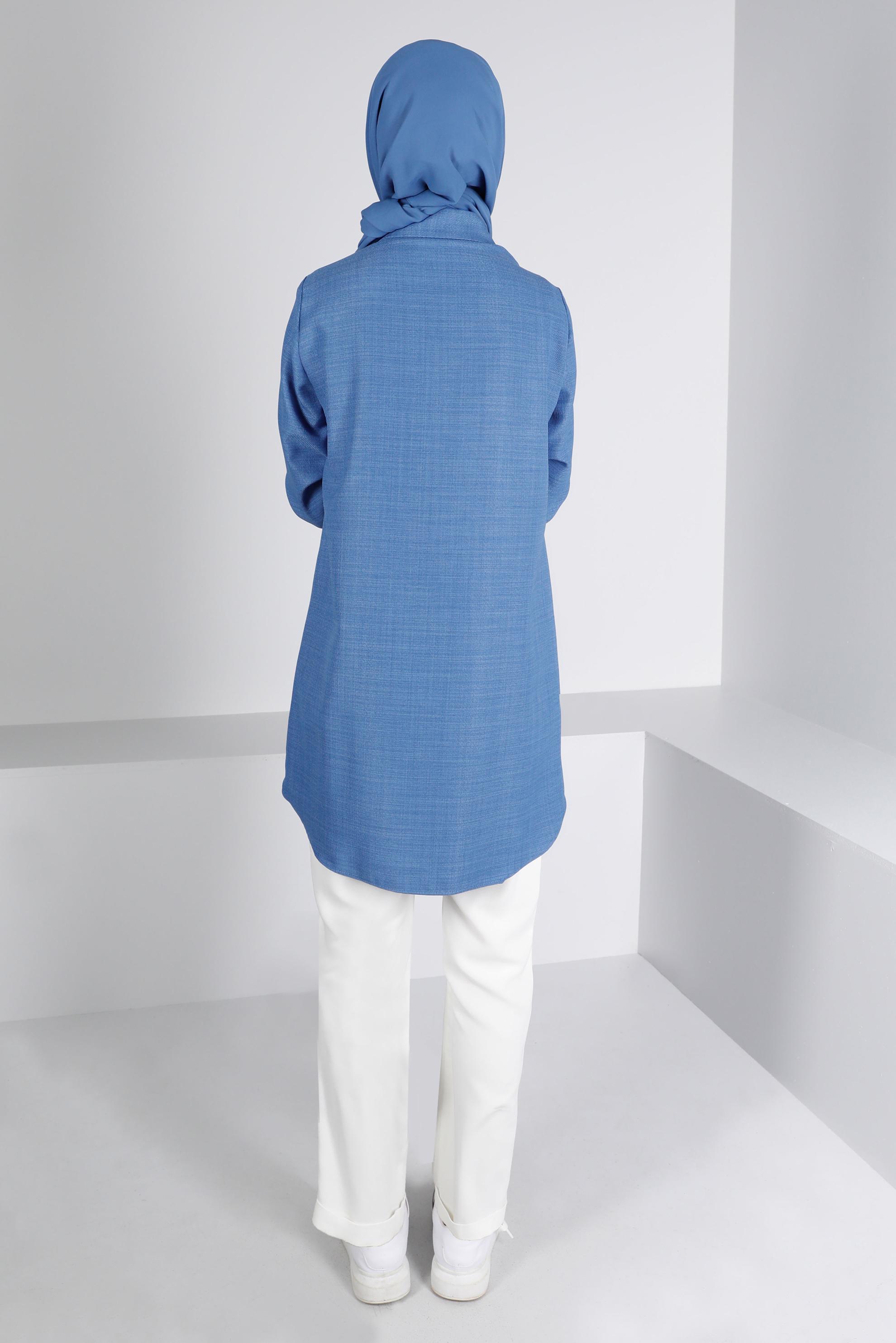 Tesettür giyim MAVİ FERMUAR DETAYLI CEPLİ TUNİK 43281