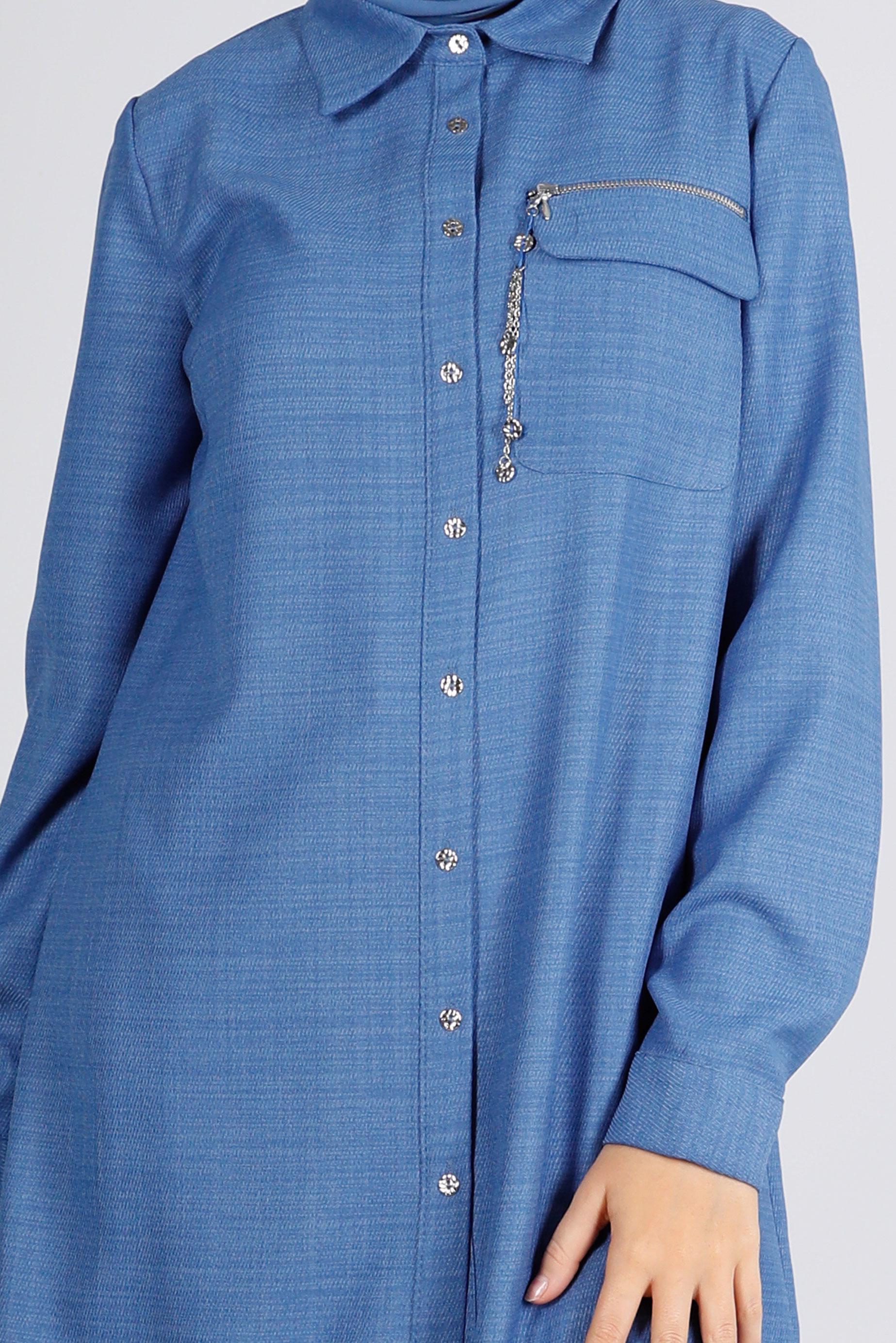 Tesettür giyim MAVİ FERMUAR DETAYLI CEPLİ TUNİK 43281