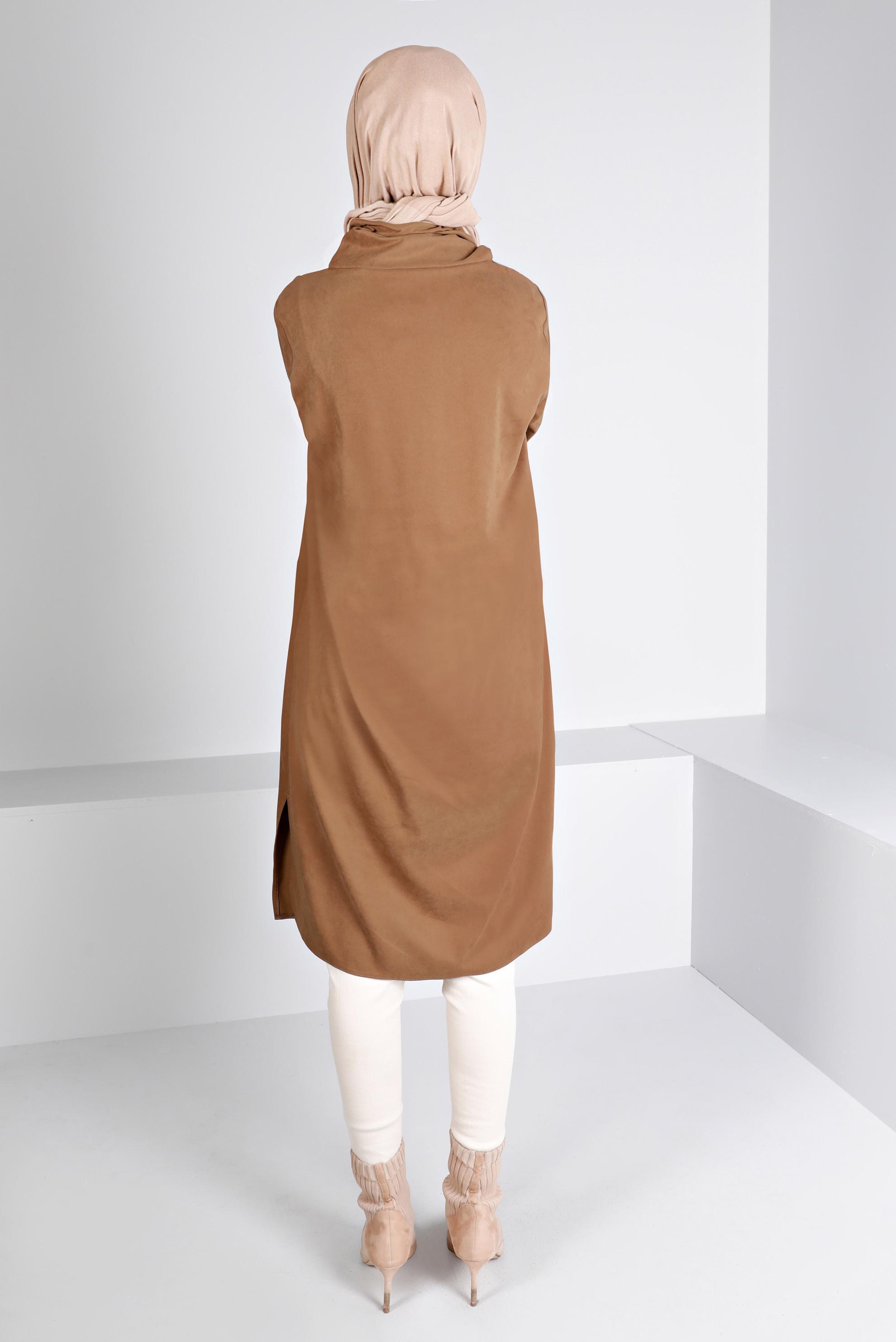 Tesettür giyim BEJ CEBİ KAZAYAĞI DESENLİ TUNİK 43283 