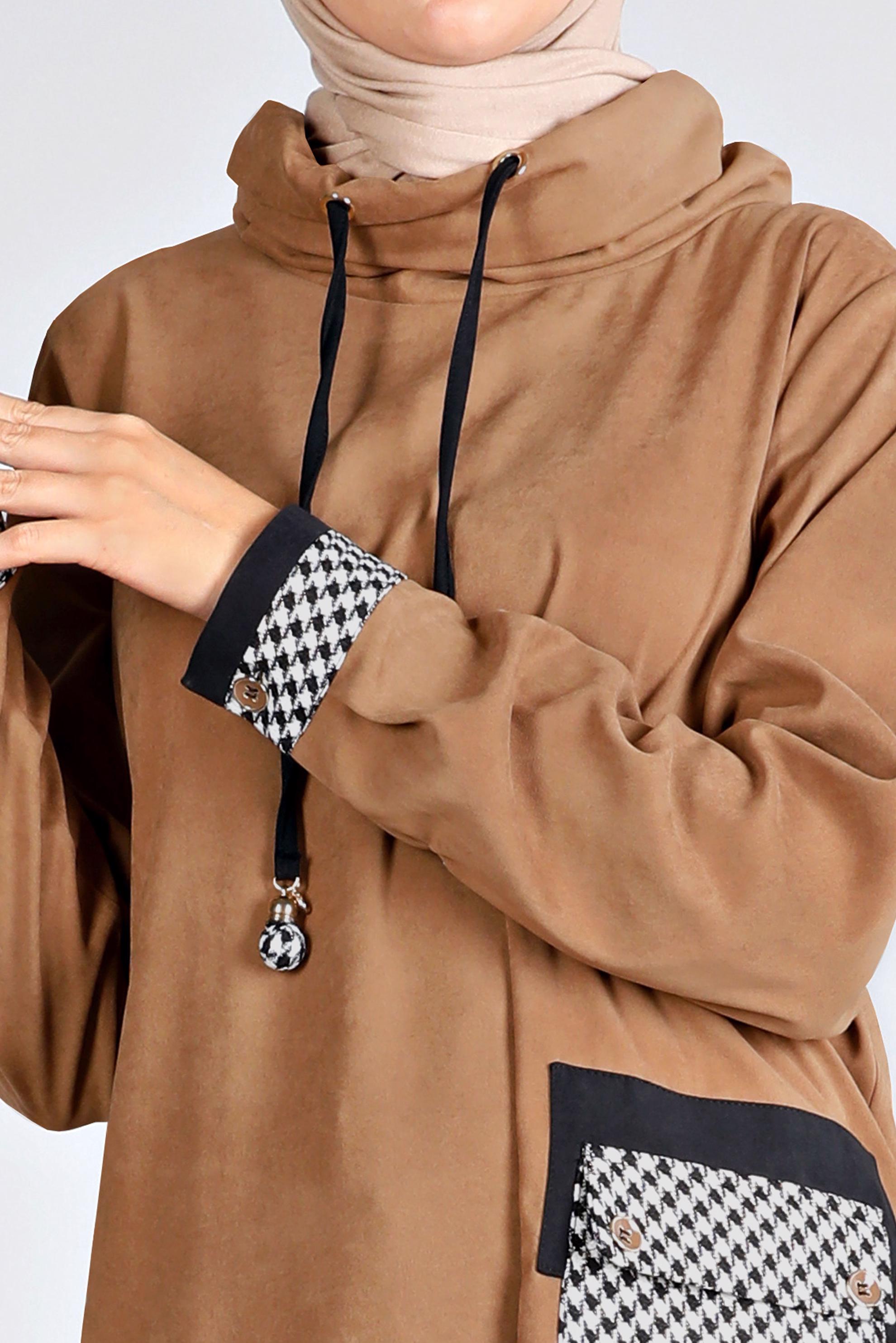 Tesettür giyim BEJ CEBİ KAZAYAĞI DESENLİ TUNİK 43283 