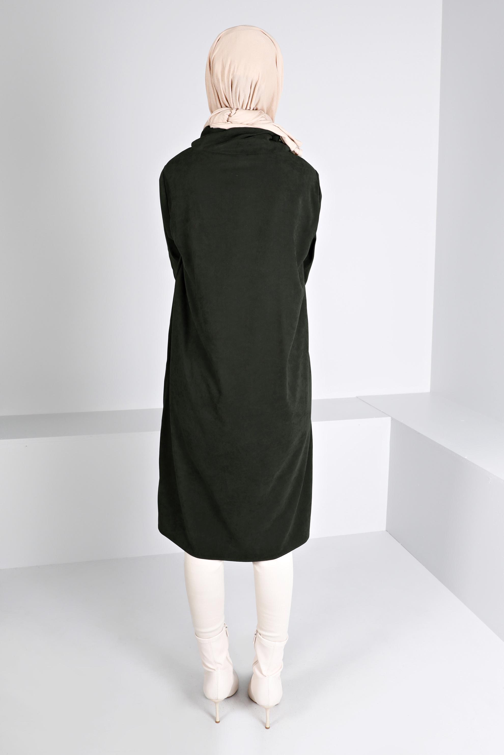 Tesettür giyim HAKİ CEBİ KAZAYAĞI DESENLİ TUNİK 43283 