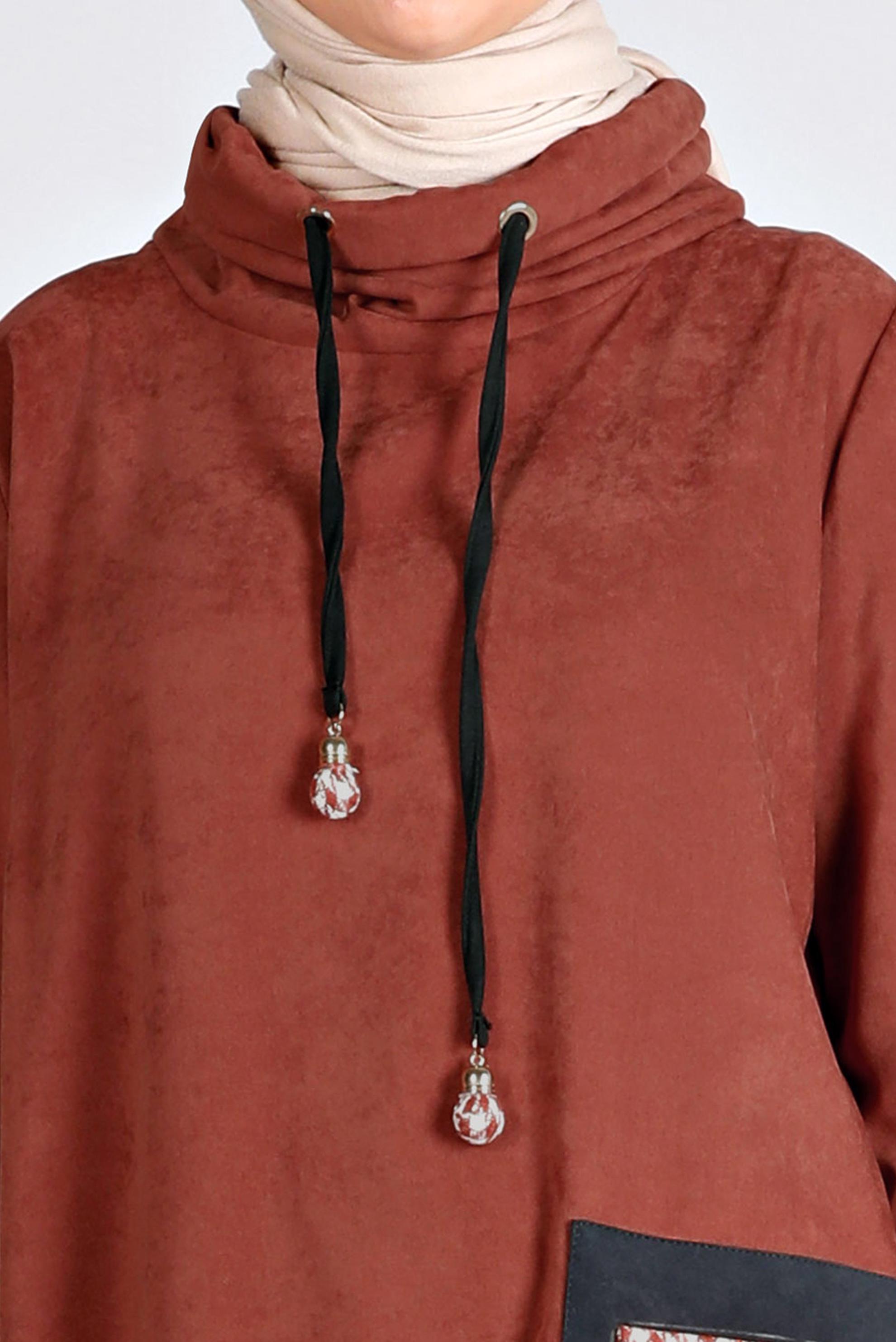 Tesettür giyim TURUNCU CEBİ KAZAYAĞI DESENLİ TUNİK 43283 