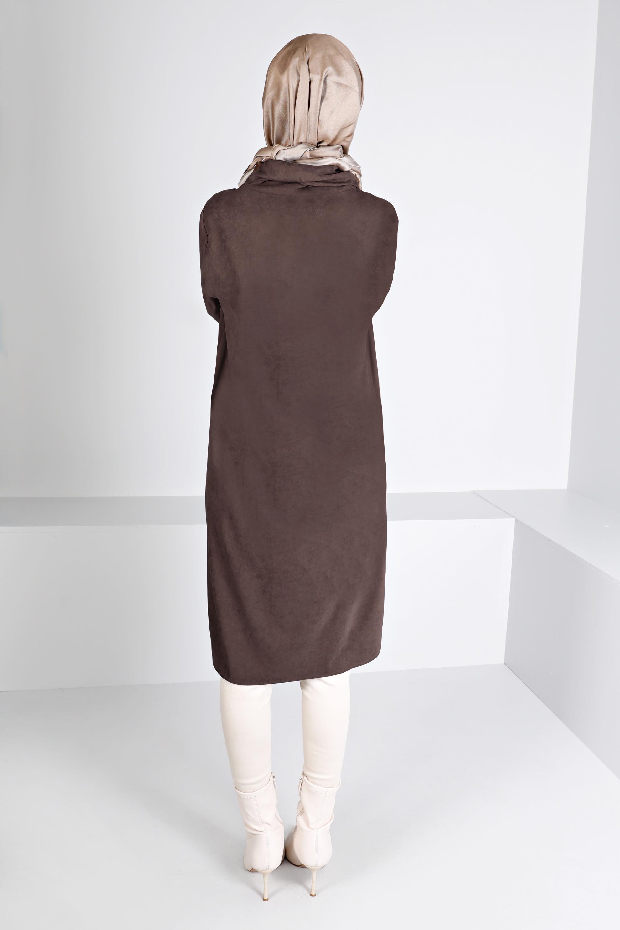 Tesettür giyim VİZON CEBİ KAZAYAĞI DESENLİ TUNİK 43283 