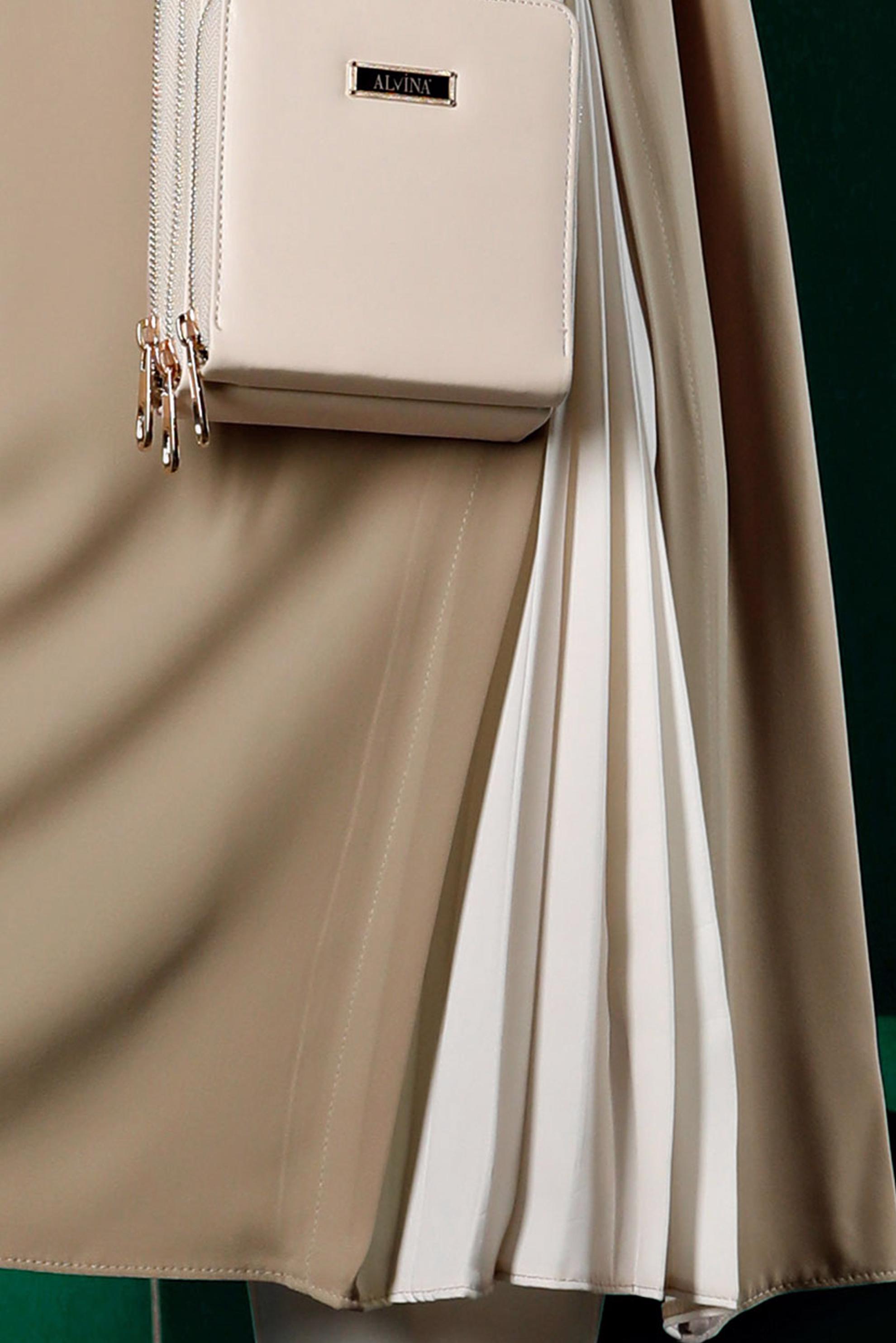 Tesettür giyim BEJ PİLİSE DETAYLI DÜĞMELİ TUNİK 43284