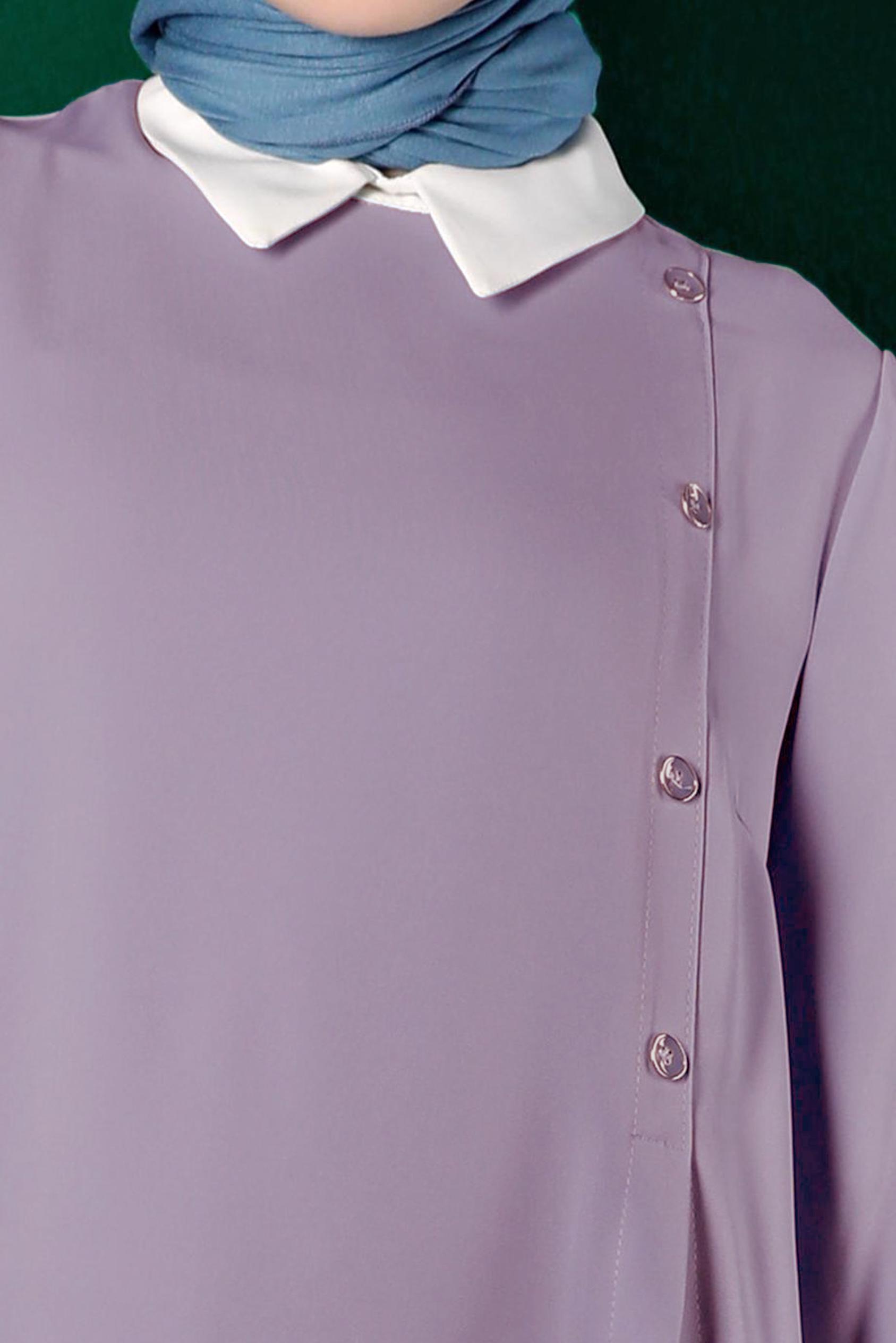 Tesettür giyim MOR PİLİSE DETAYLI DÜĞMELİ TUNİK 43284