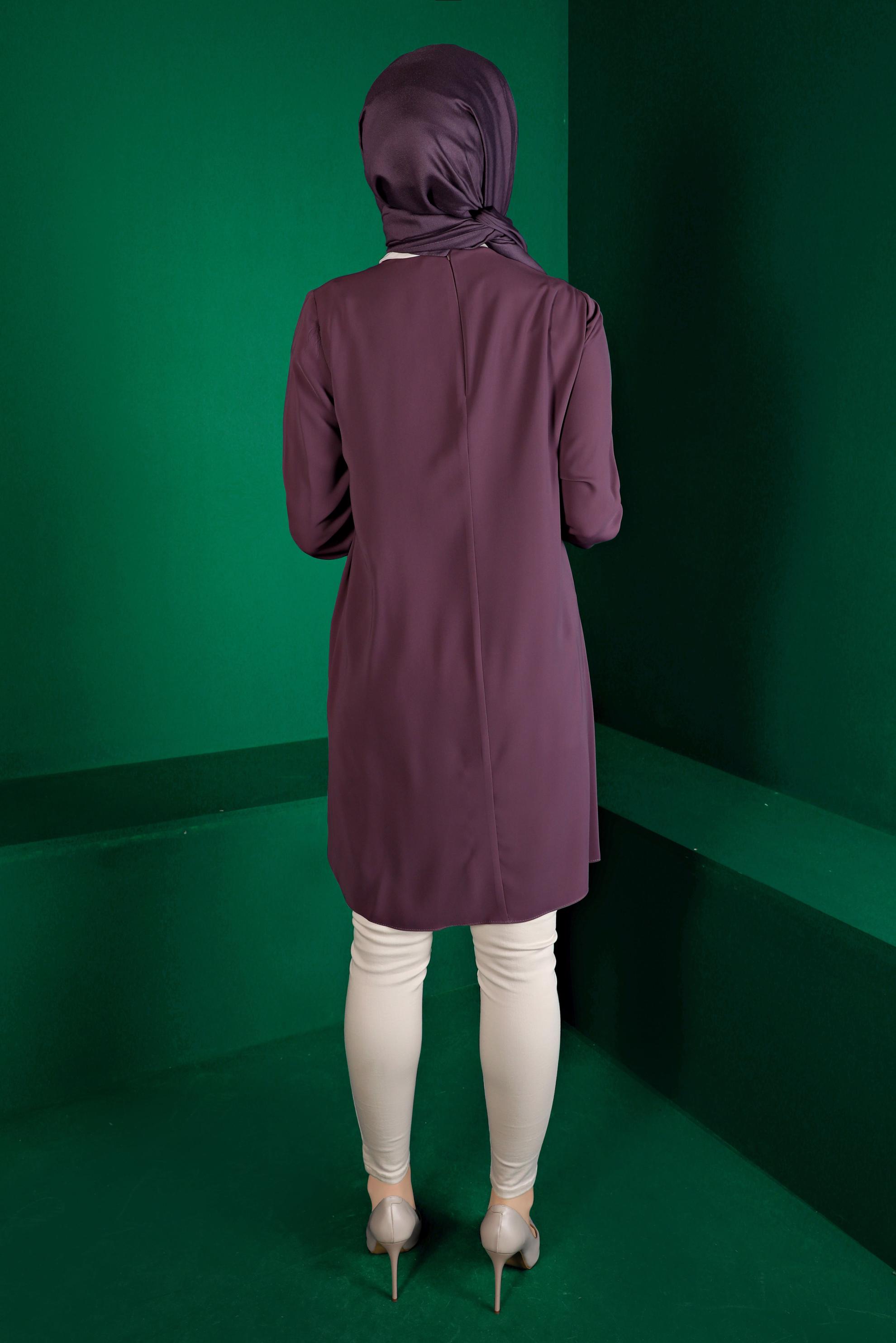 Tesettür giyim MOR PİLİSE DETAYLI DÜĞMELİ TUNİK 43284