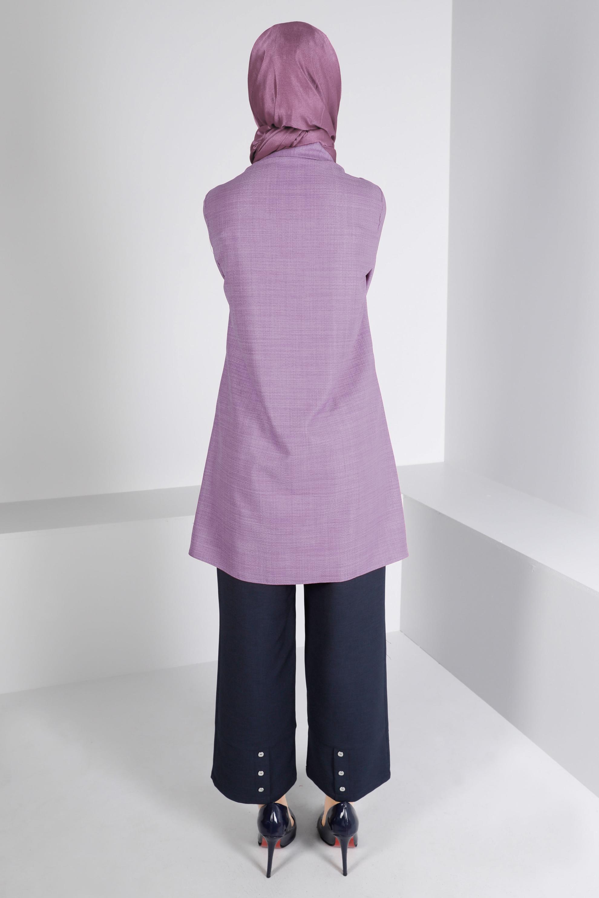 Tesettür giyim MOR FERMUARLI CEPLİ TUNİK 43285 