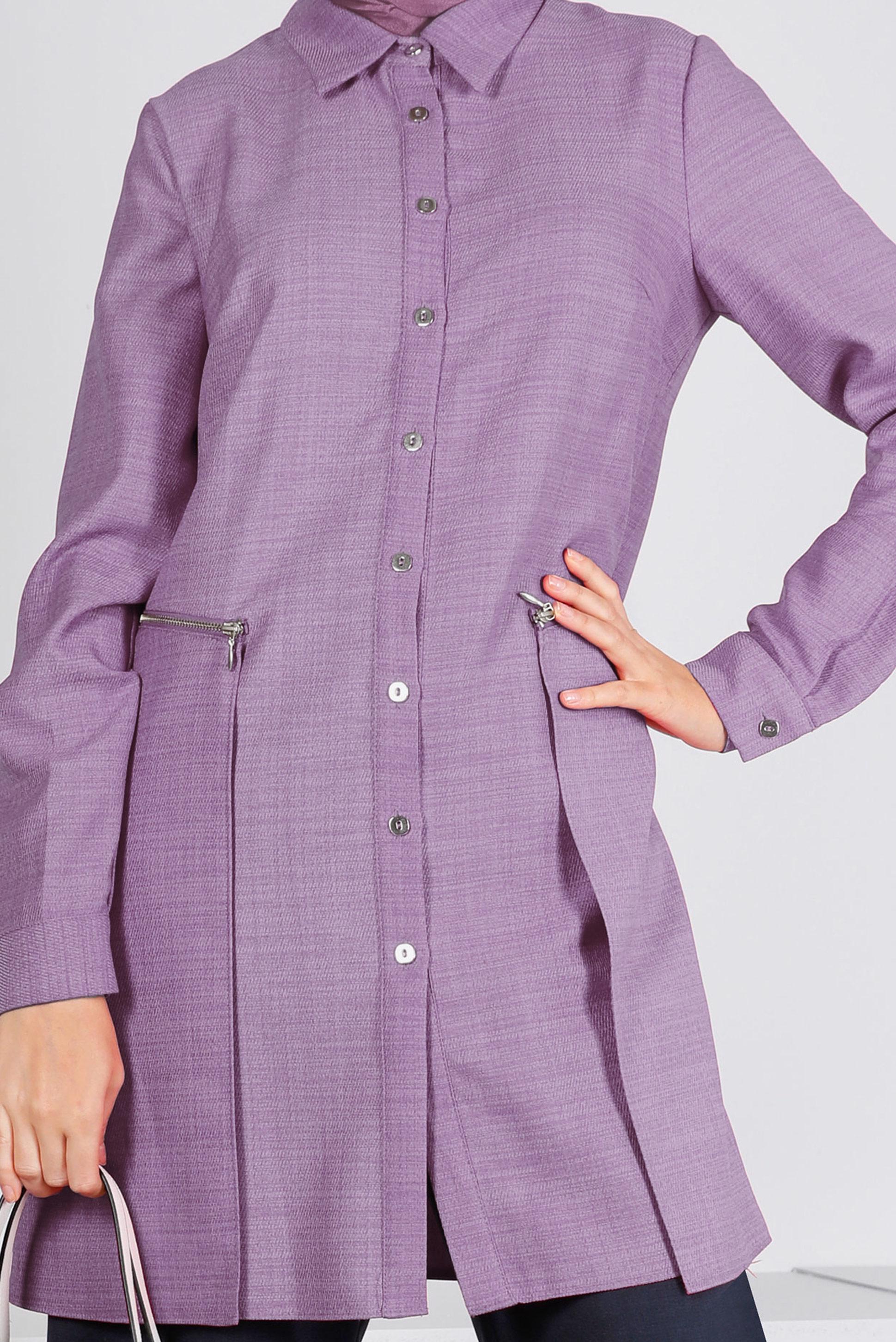 Tesettür giyim MOR FERMUARLI CEPLİ TUNİK 43285 