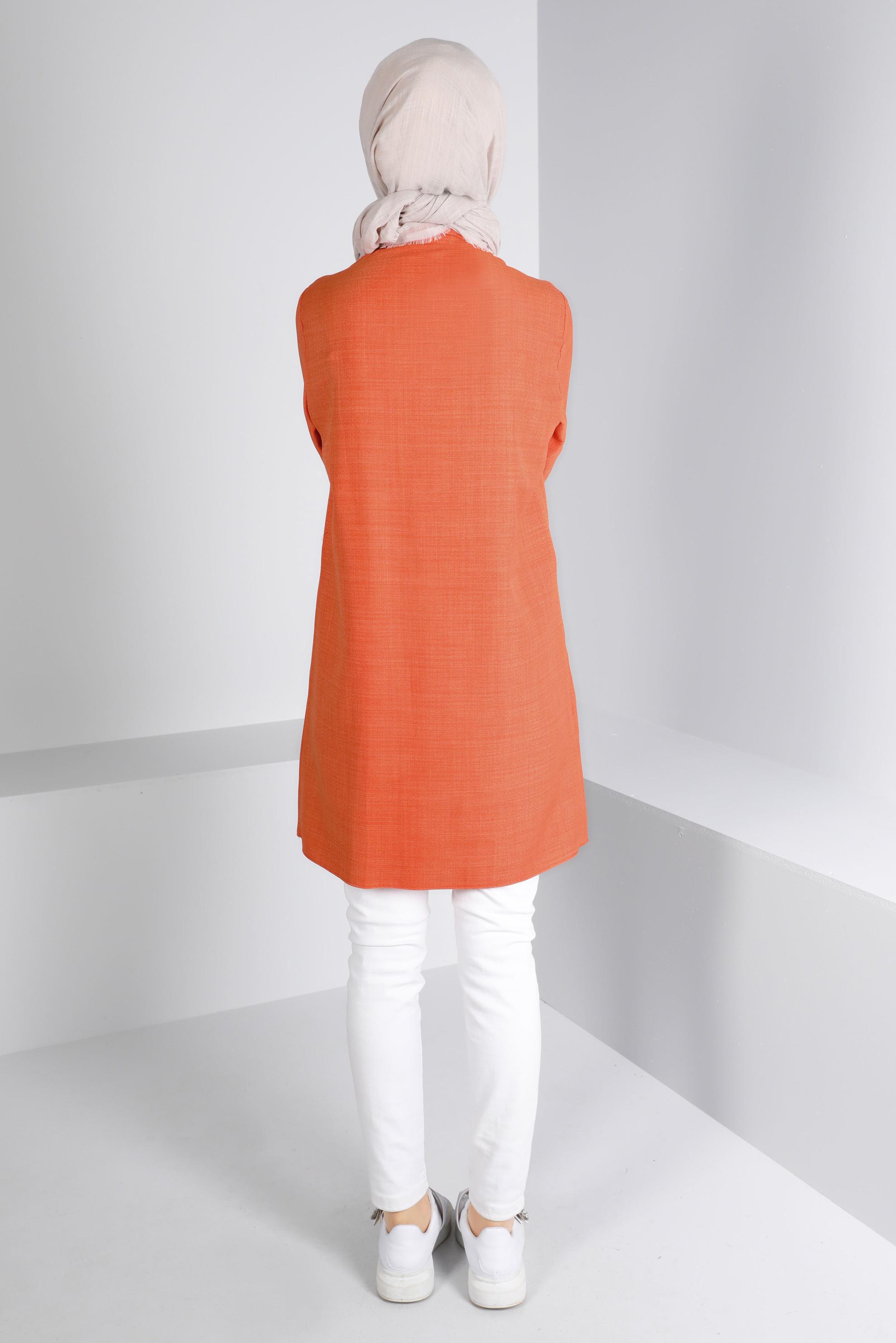 Tesettür giyim TURUNCU FERMUARLI CEPLİ TUNİK 43285 