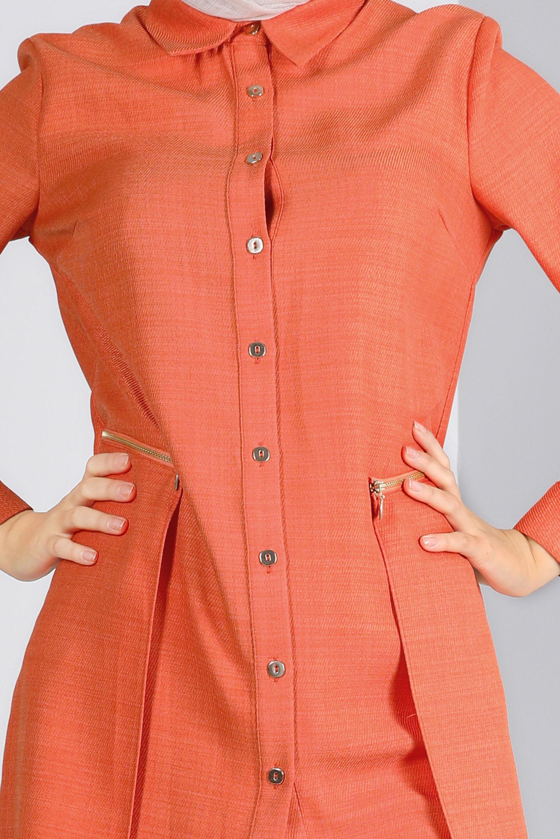 Tesettür giyim TURUNCU FERMUARLI CEPLİ TUNİK 43285 