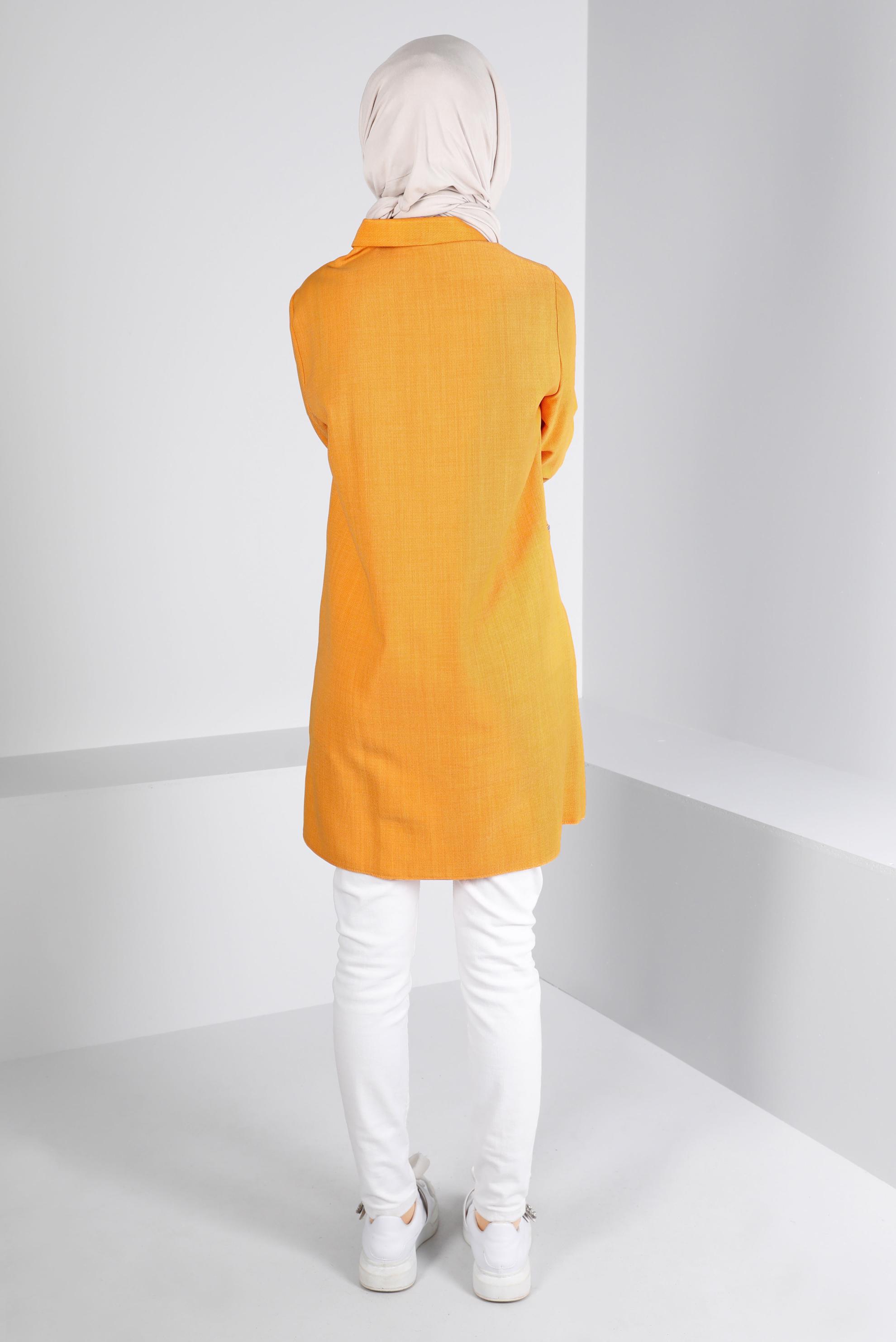 Tesettür giyim SARI FERMUARLI CEPLİ TUNİK 43285 