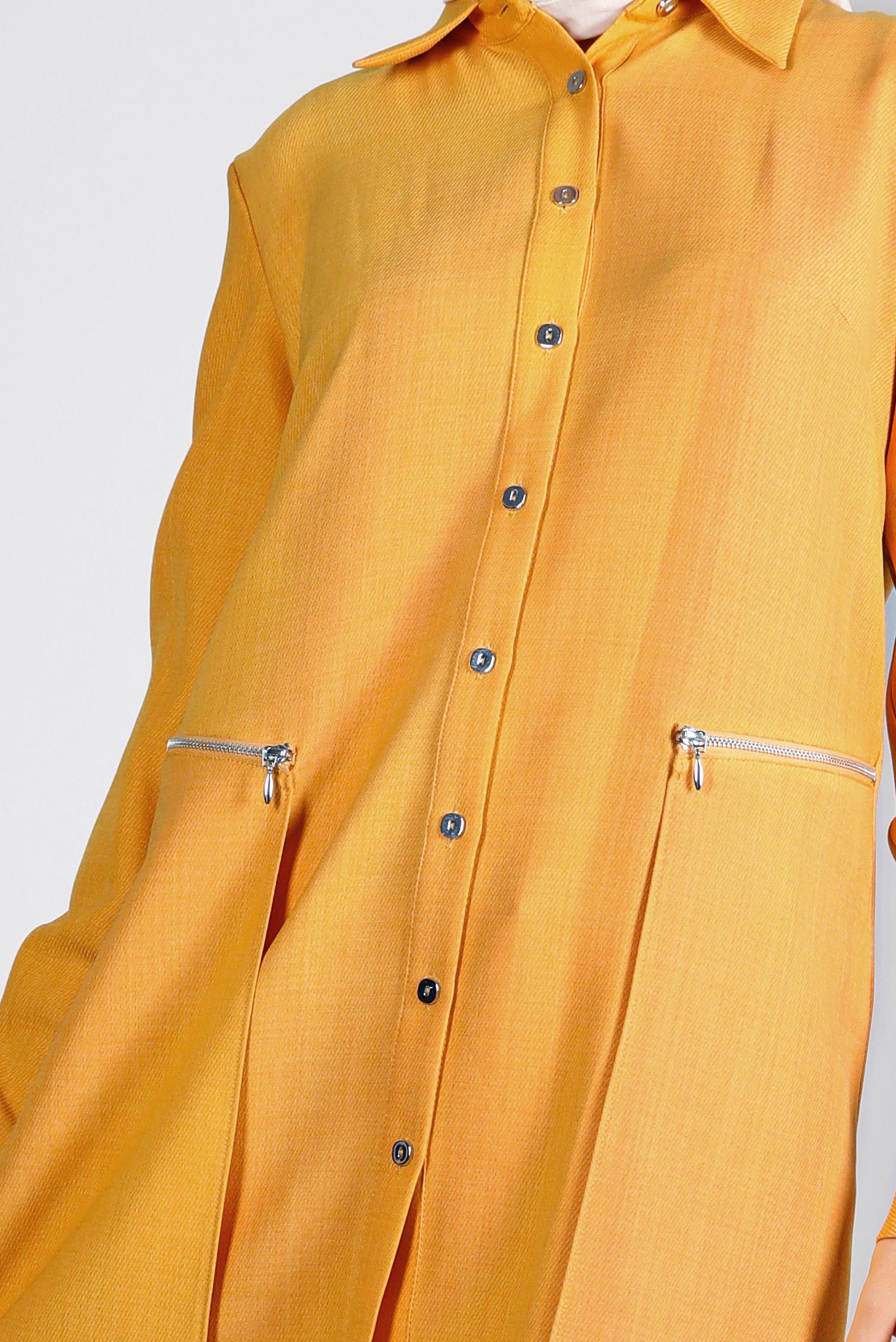 Tesettür giyim SARI FERMUARLI CEPLİ TUNİK 43285 