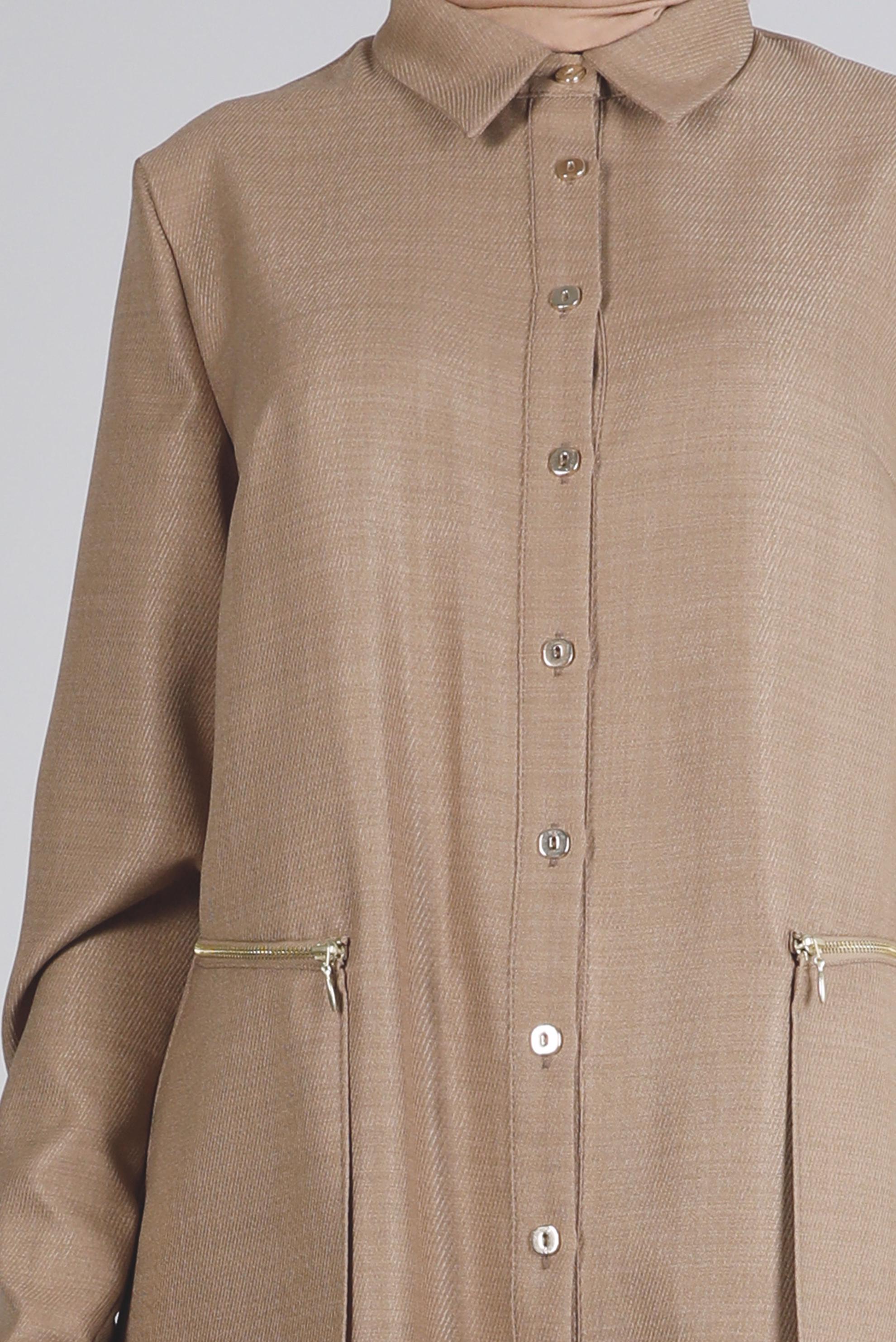 Tesettür giyim KAHVE FERMUARLI CEPLİ TUNİK 43285 