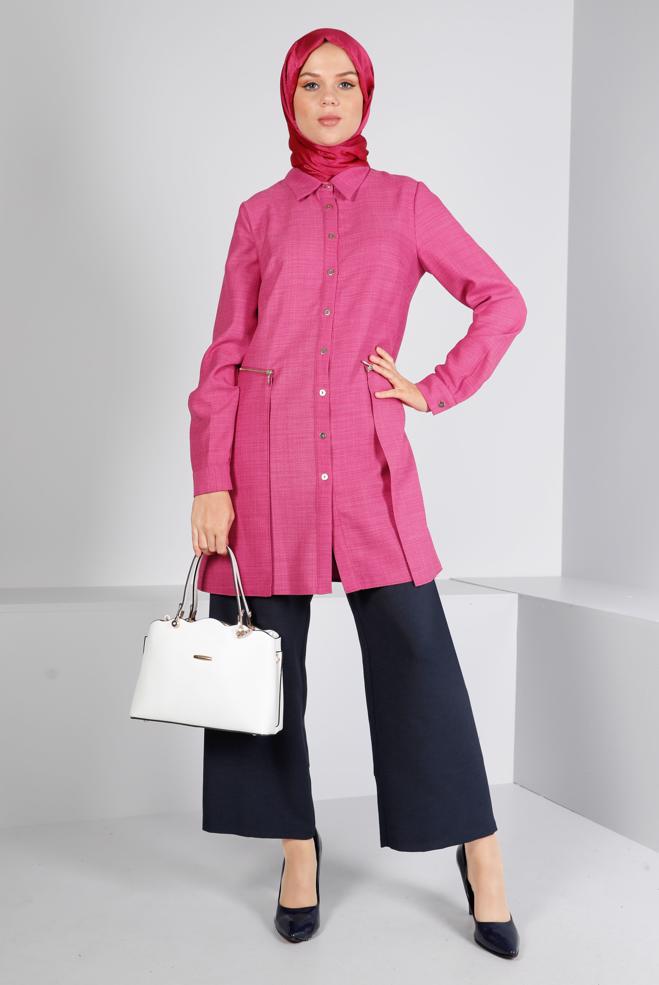 Tesettür giyim  FERMUARLI CEPLİ TUNİK 43285  - ALVİNA